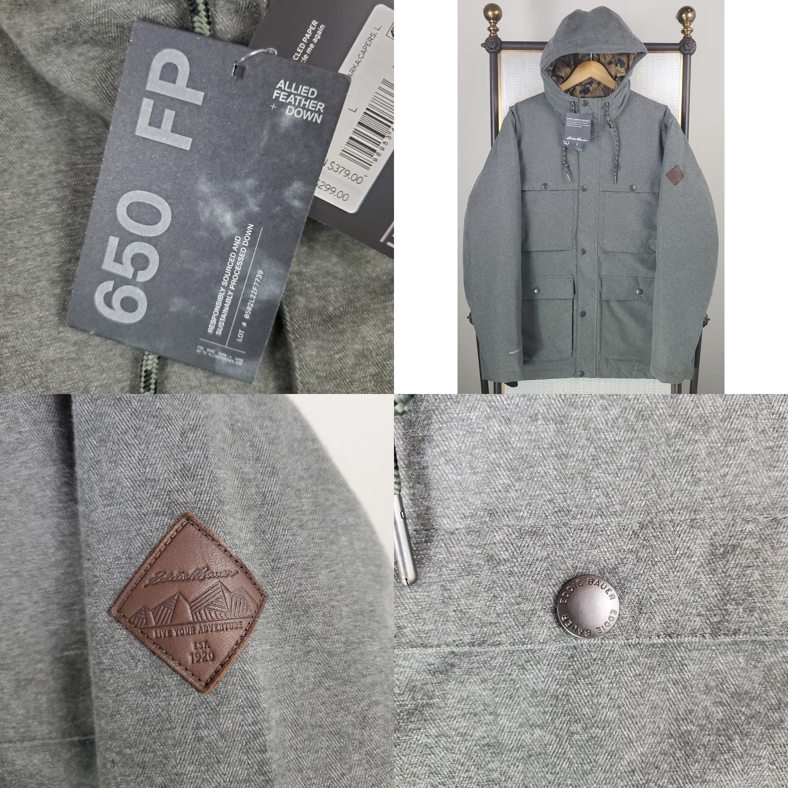 Eddie Bauer Eddie Bauer WeatherEdge 650 Down Hooded Jacket Mens XL Camouflage Green Waterproof Windproof Winter Coat Hooded Full Zip Front Pockets 650 Goose Down Size US XL / EU 56 / 4 - 9 Thumbnail