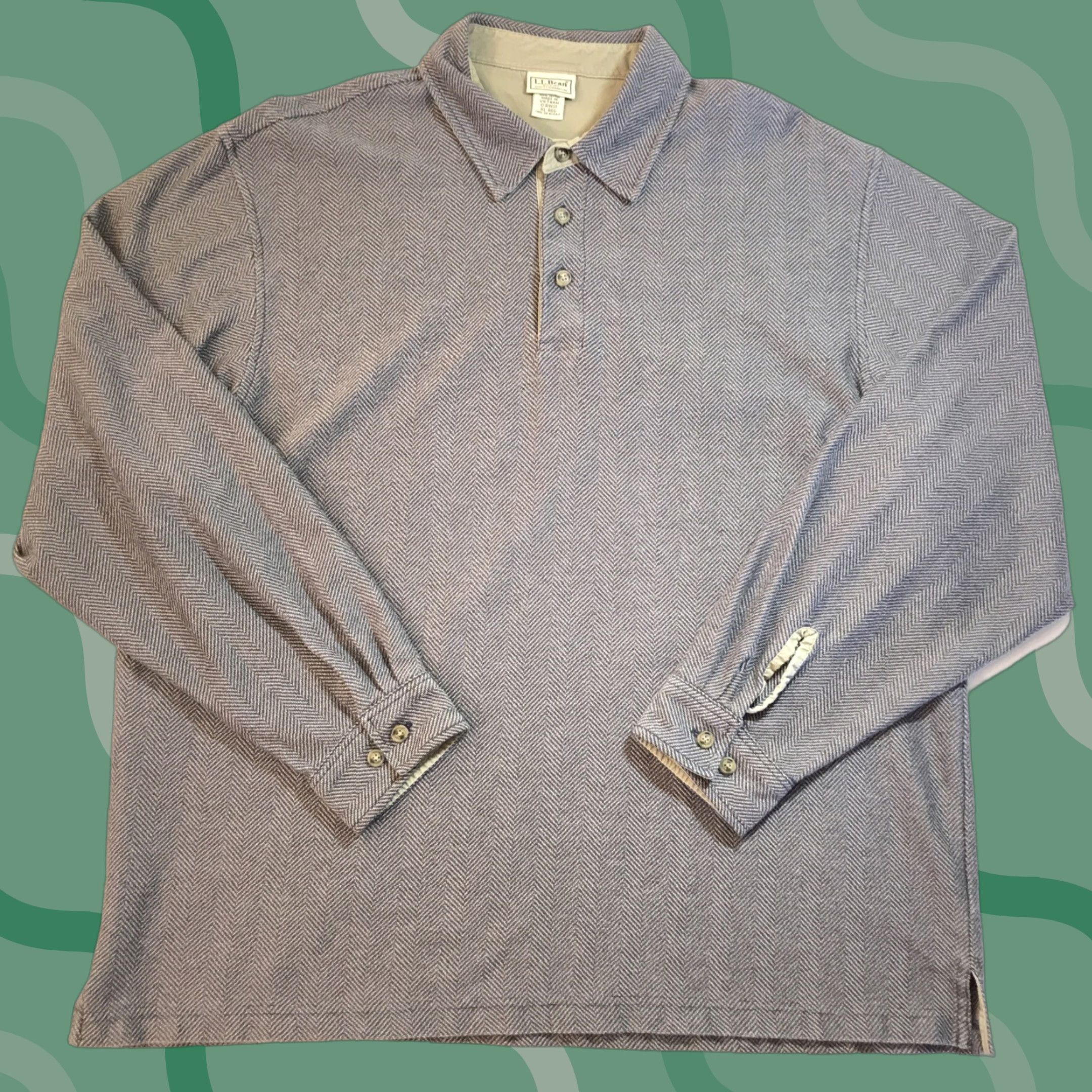 Vintage VINTAGE LL BEAN Polo Shirt Long Sleeve Herringbone Brown XL Reg Classic Mens 90s Outdoor Casual Size US XL / EU 56 / 4 - 1 Thumbnail