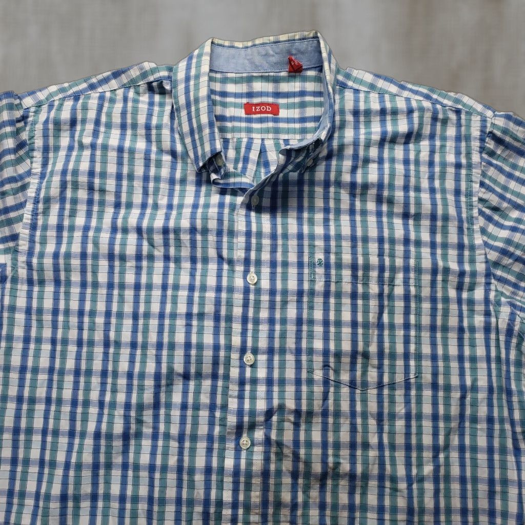 Izod IZOD Shirt Plaid Long Sleeve Button-Up Adult XL Blue Cotton Mens Size US XL / EU 56 / 4 - 1 Thumbnail
