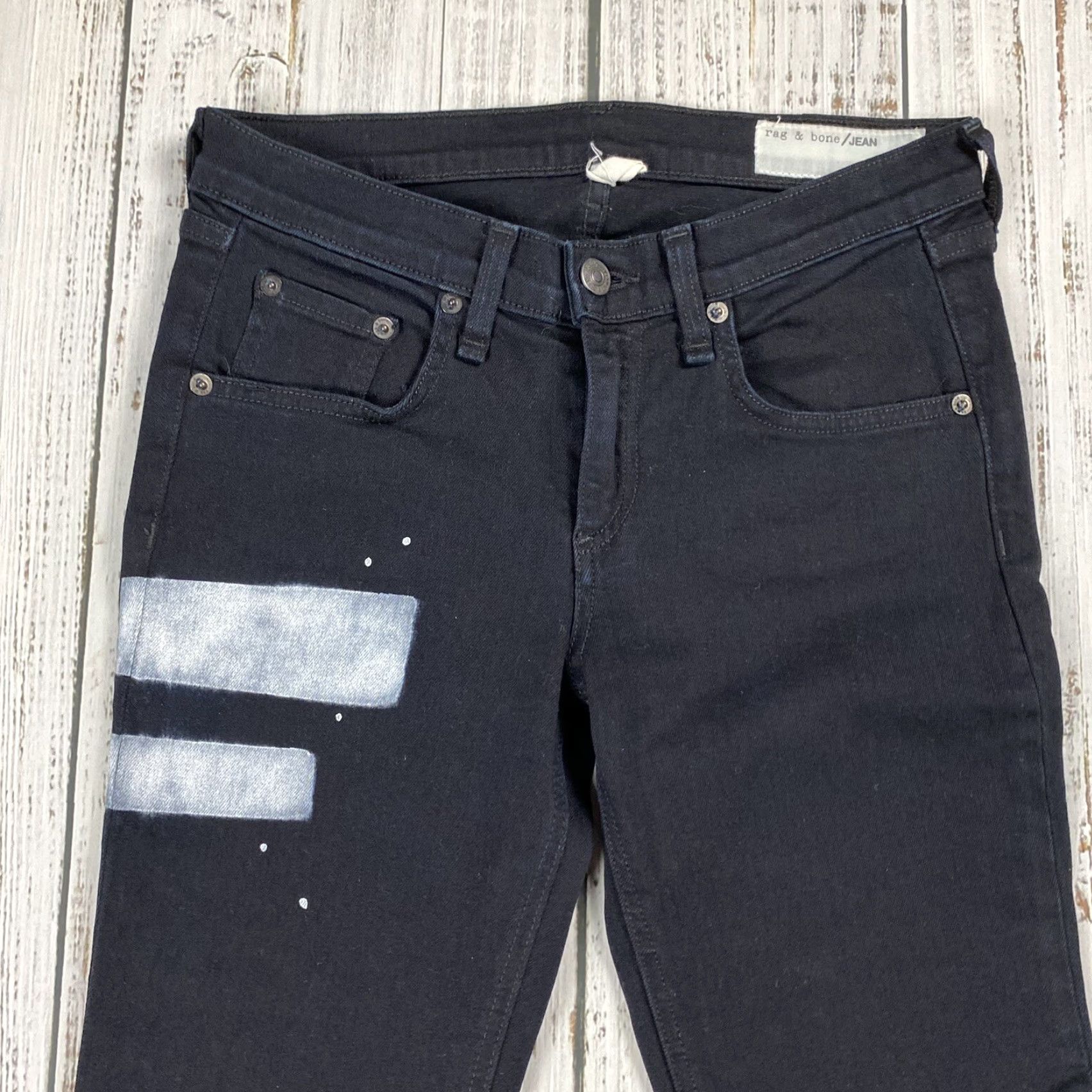 Rag & Bone RAG & BONE Skinny Jeans Womens Size 26 Black Paint Stripe Splatters Denim Ankle Size 26" / US 2 / IT 38 - 2 Thumbnail