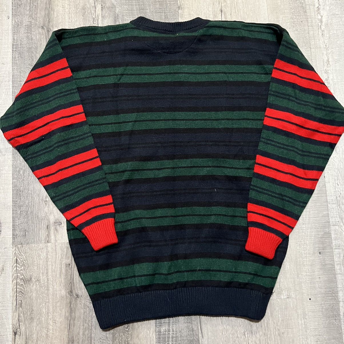 Vintage VTG Gitano Green/Blue Striped Acrylic Knit Pull Over Sweater Size US XL / EU 56 / 4 - 2 Thumbnail