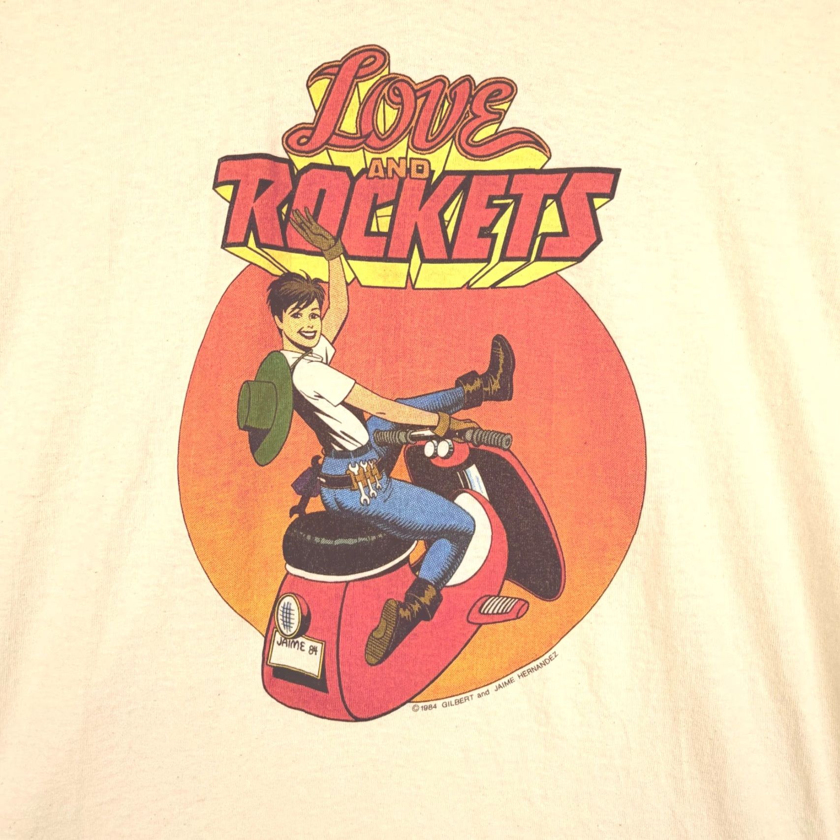 Vintage VINTAGE Love and Rockets Graphitti Tee Mens L Ivory 80s Comics Motorcycle Crew Neck Cotton T-Shirt Short Sleeve Graphic Print Stedman Made in USA Mens Size US L / EU 52-54 / 3 - 2 Thumbnail