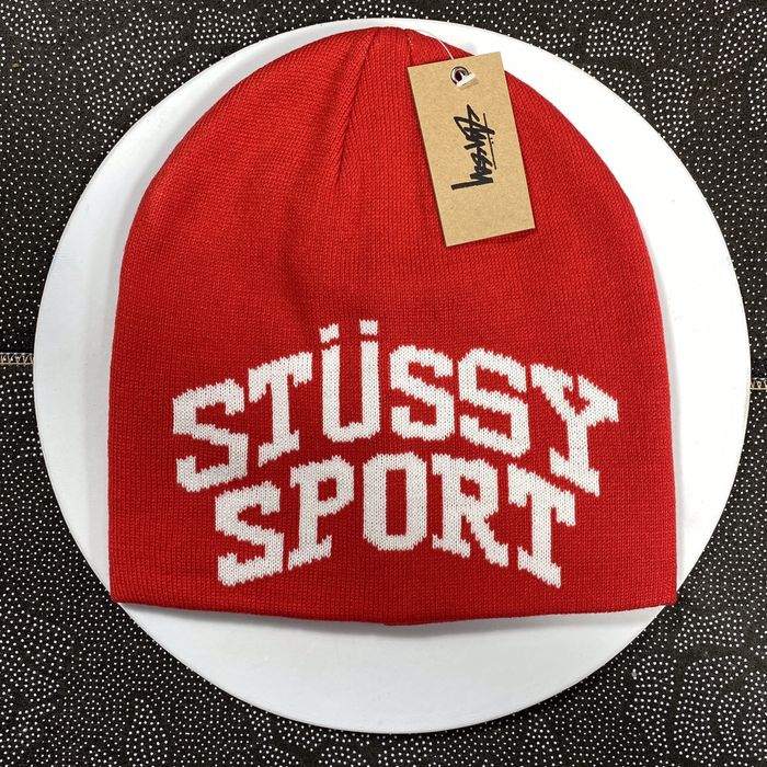 Vintage Stussy Sport Jacquard Skullcap Red | Grailed