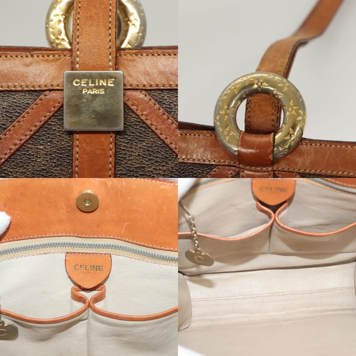 Celine CELINE Macadam Canvas Shoulder Bag Pvc Leather Brown Gold Size ONE SIZE - 11 Thumbnail