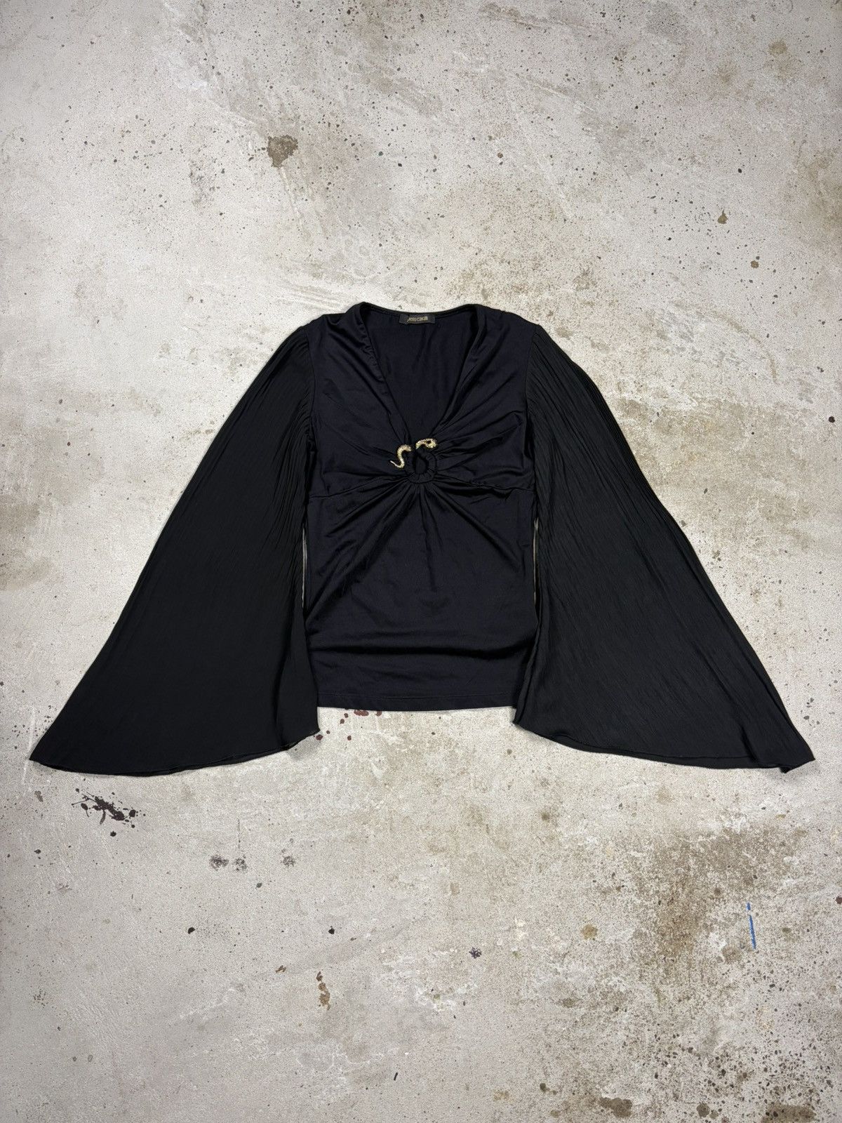 Roberto Cavalli Vintage 2007 Roberto Cavalli Black Flare Sleeves Pleated Top Size S / US 4 / IT 40 - 1 Thumbnail