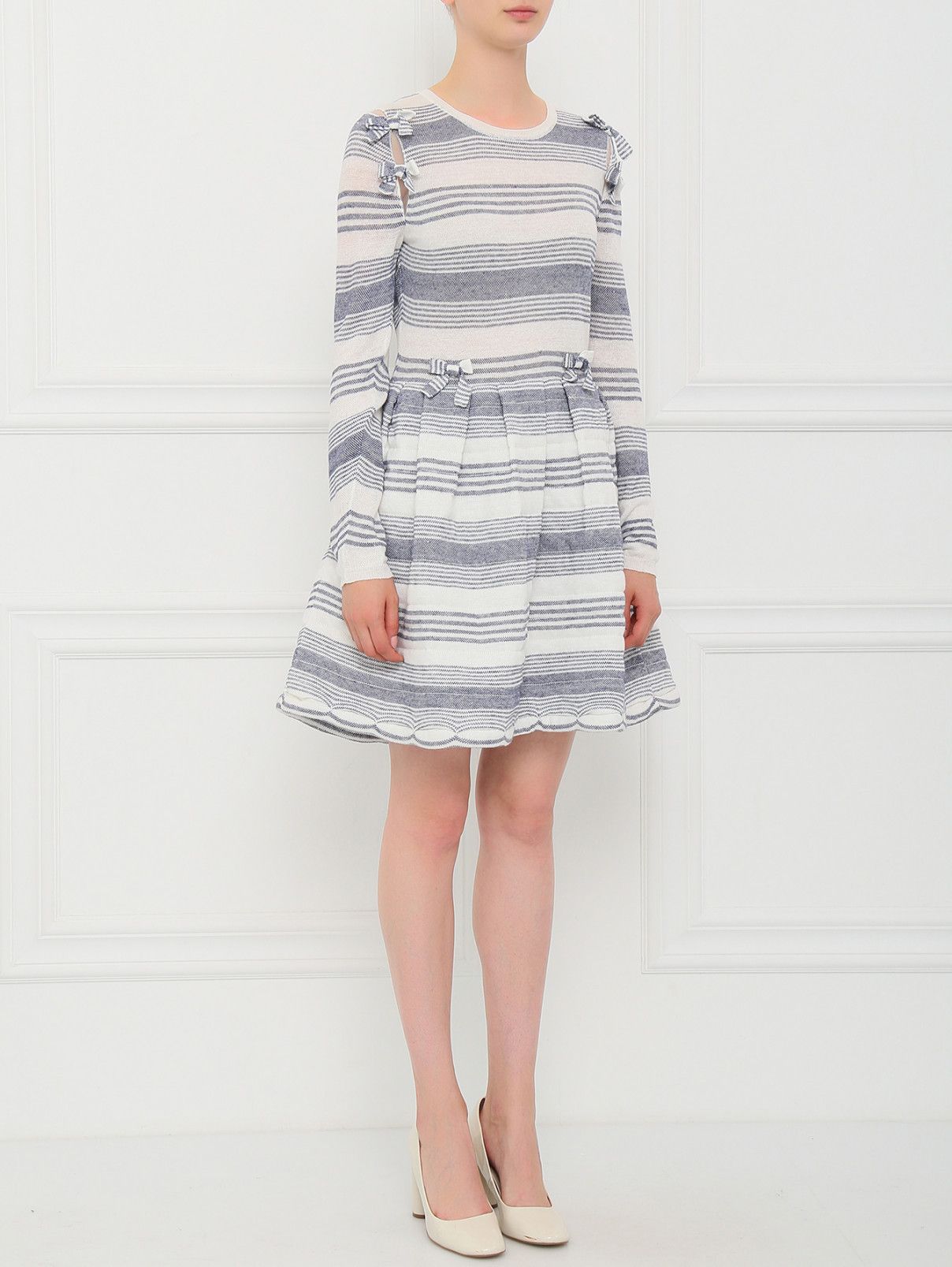 RED Valentino × Vintage Red Valentino Garavani Bow Tie Stripe Pattern Linen Dress Size S / US 4 / IT 40 - 1 Thumbnail