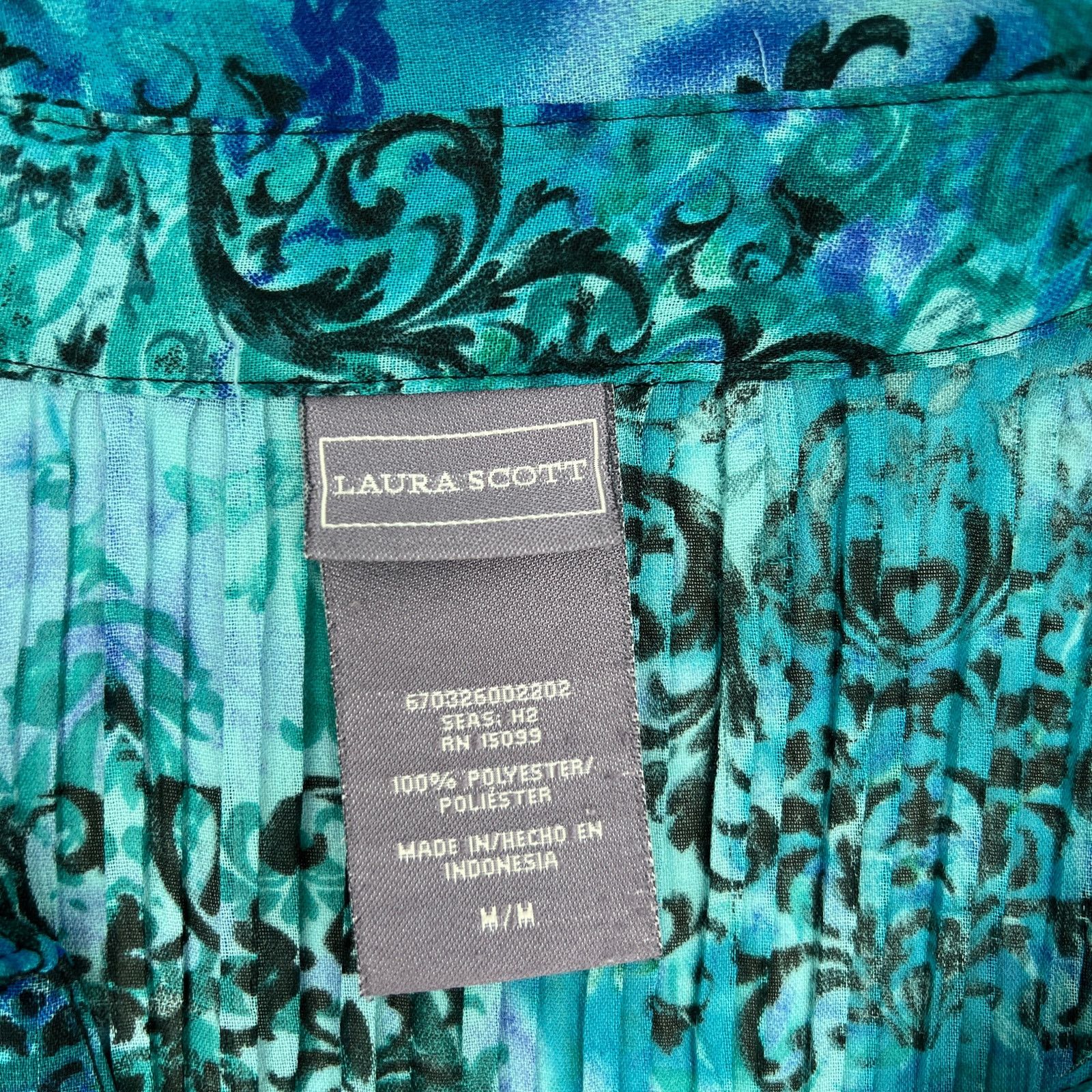 Other Laura Scott Blue Damask Printed Pleated Stretch Shirt Top Size M / US 6-8 / IT 42-44 - 3 Thumbnail