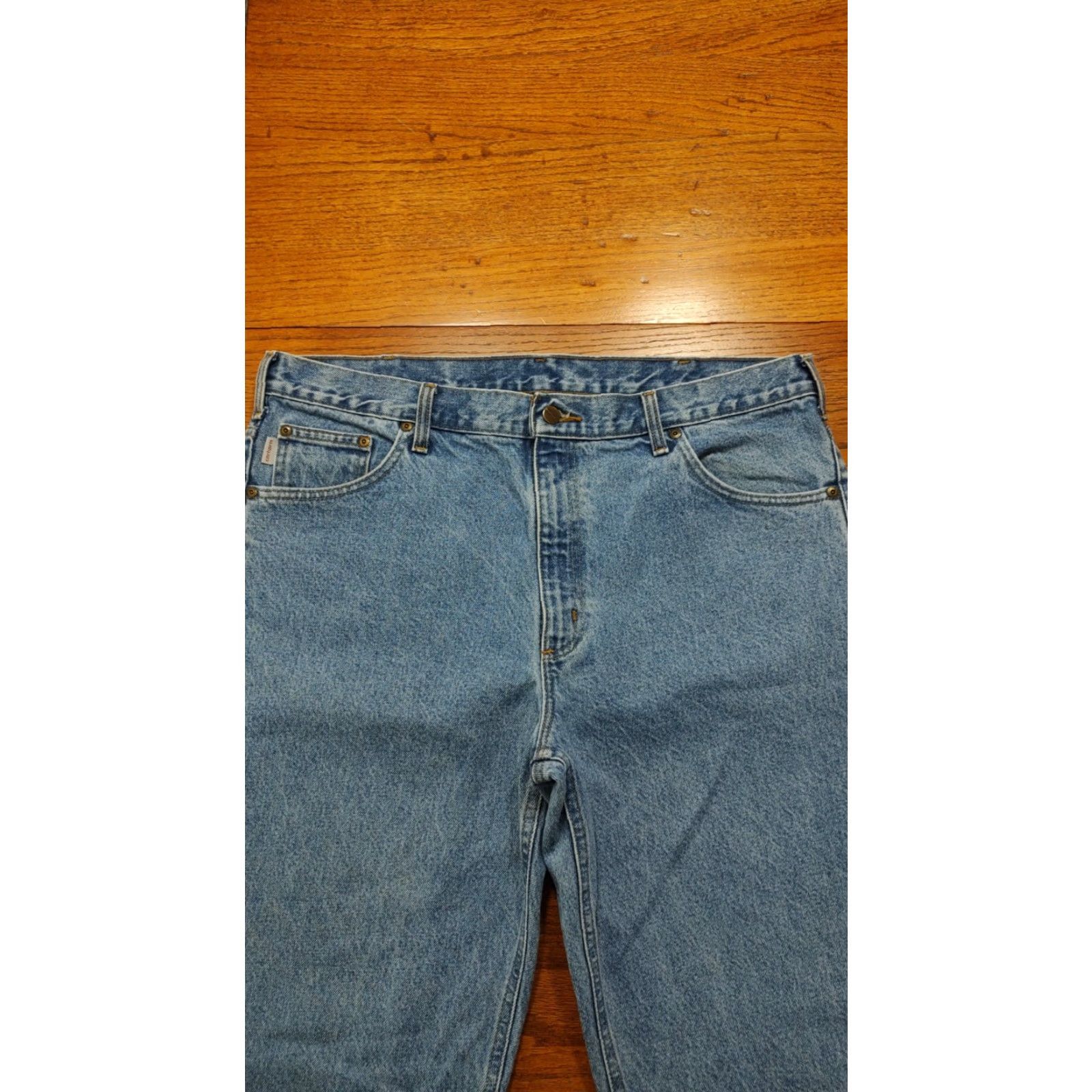 Carhartt VINTAGE Carhartt Jeans 40x32 Denim Light Blue 5-Pocket Relaxed Fit Mens B18 STW 90s Logo USA made in Mexico Size US 40 / EU 56 - 4 Thumbnail