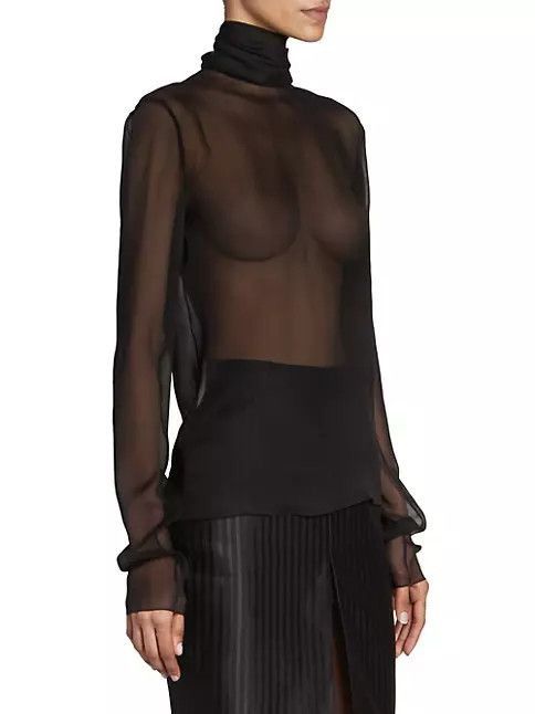 Saint Laurent Paris Turtleneck Blouse in Silk Muslin Crepe in Black Size XS / US 0-2 / IT 36-38 - 3 Thumbnail