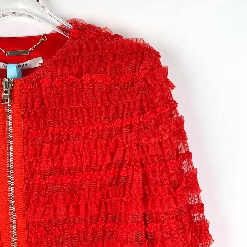 Givenchy Givenchy Red Lace Trim Crew Neck Zip Up Top Size US S / EU 44-46 / 1 - 3 Thumbnail