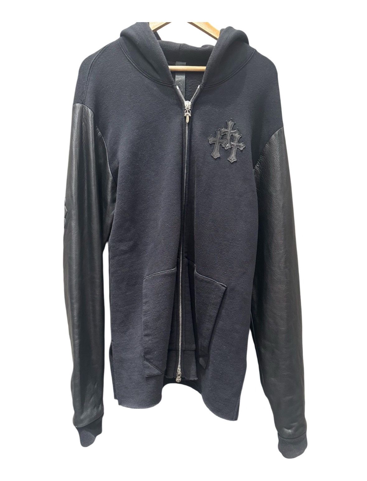 Chrome Hearts Triple cross patch leather sleeve dual zip