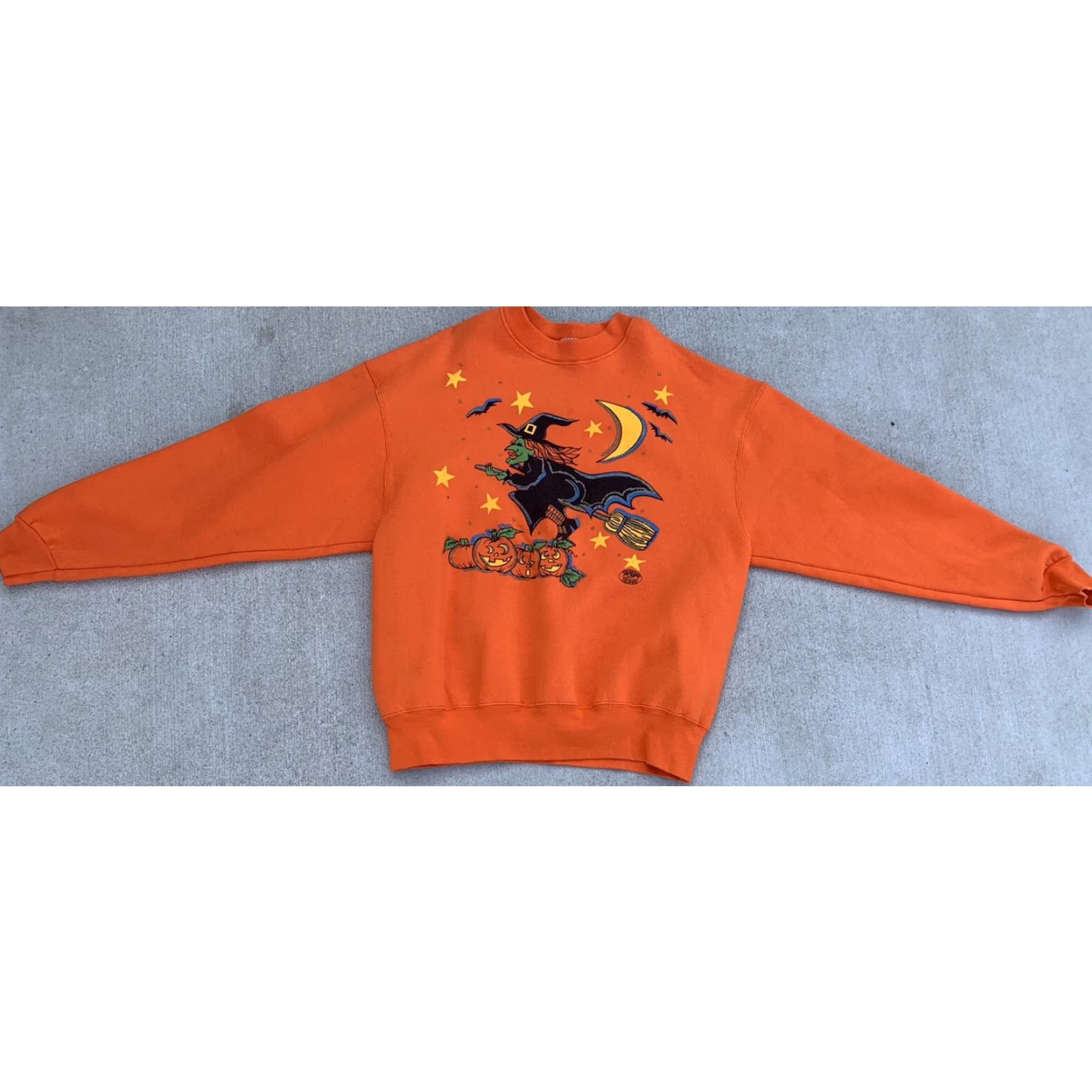 Fruit Of The Loom VINTAGE Fruit of the Loom Sweatshirt Halloween Witch Pumpkins 90s Graphic Print Pullover Long Sleeve Orange XL Unisex Adults Size US XL / EU 56 / 4 - 5 Thumbnail