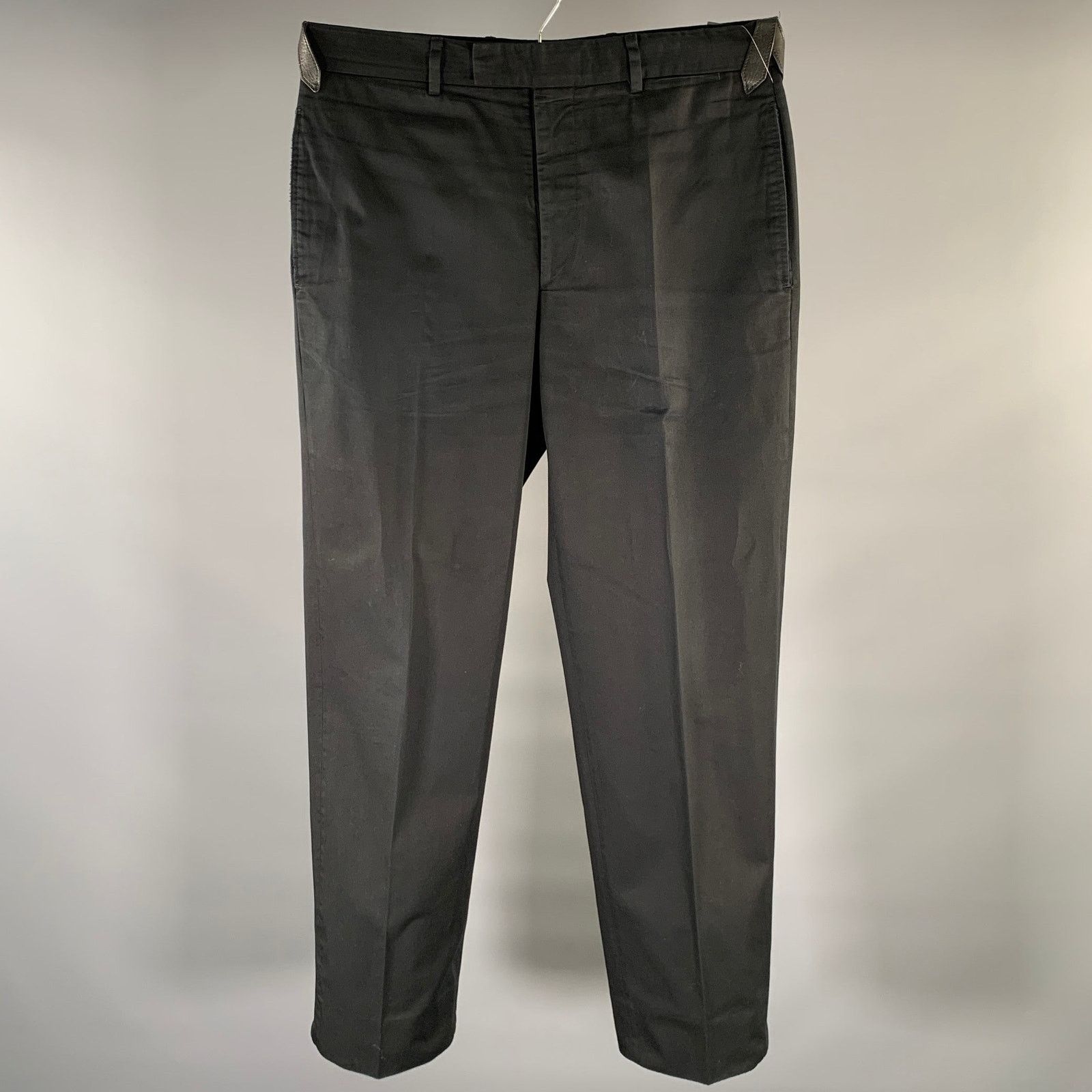 Hermes Hermes Black Cotton Straight Leg Trousers W/ Zipper Details