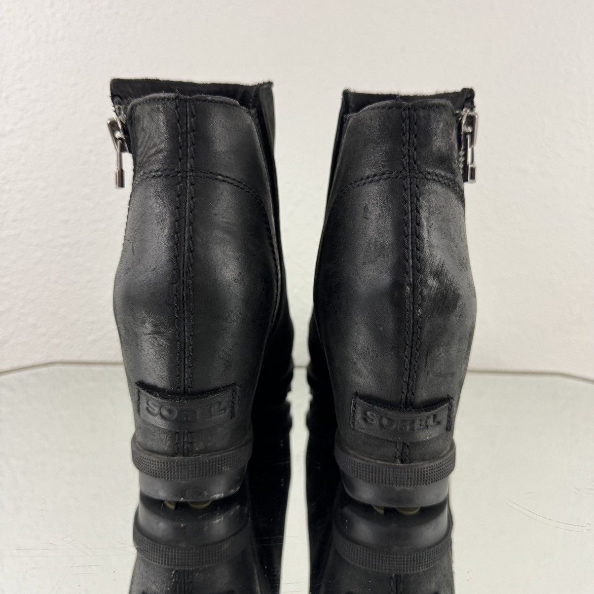 SOREL SOREL Black Leather Joan of Arctic Wedge II Zip Ankle Bootie Size US 8 / IT 38 - 5 Thumbnail