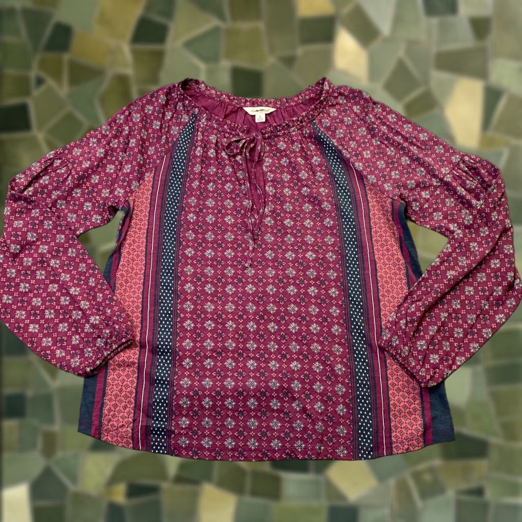 Lucky Brand Lucky Brand Women’s Shirt Top Small Maroon Tunic Boho Round Neck Keyhole Flowy Blouse Sock? Size S / US 4 / IT 40 - 1 Thumbnail