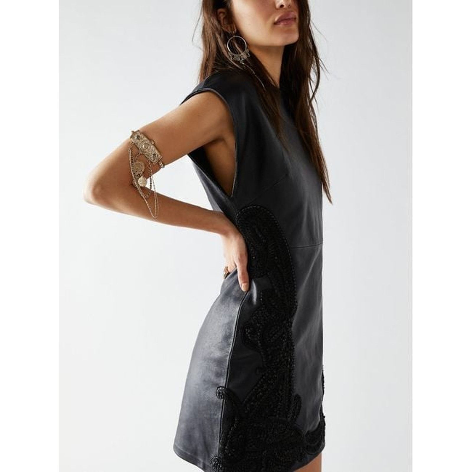 Free People New City Slicker Leather Mini Dress $698 SIZE 10 Black Size L / US 10 / IT 46 - 4 Thumbnail