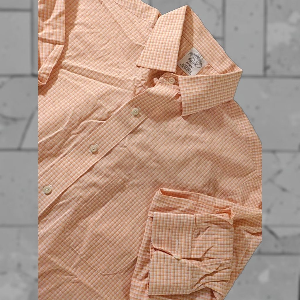 VINTAGE Brooks Brothers 1818 Men’s Dress Shirt Cotton Long Sleeve Collared Checker Orange White 15.5 NWOT