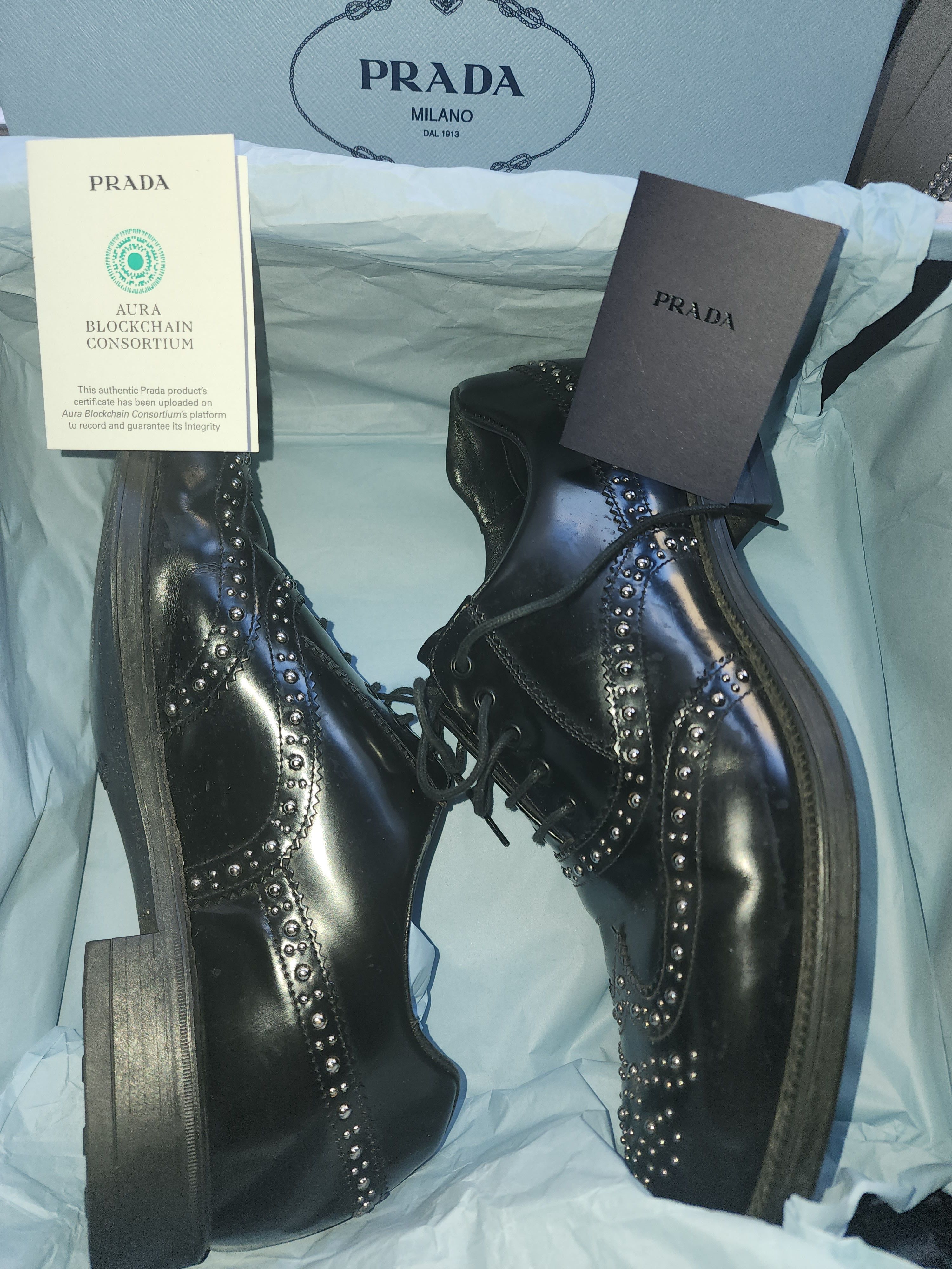 Prada PRADA STUDDED BROGUES BLACK LEATHER 8.5-9 Size US 8.5 / EU 41-42 - 8 Thumbnail