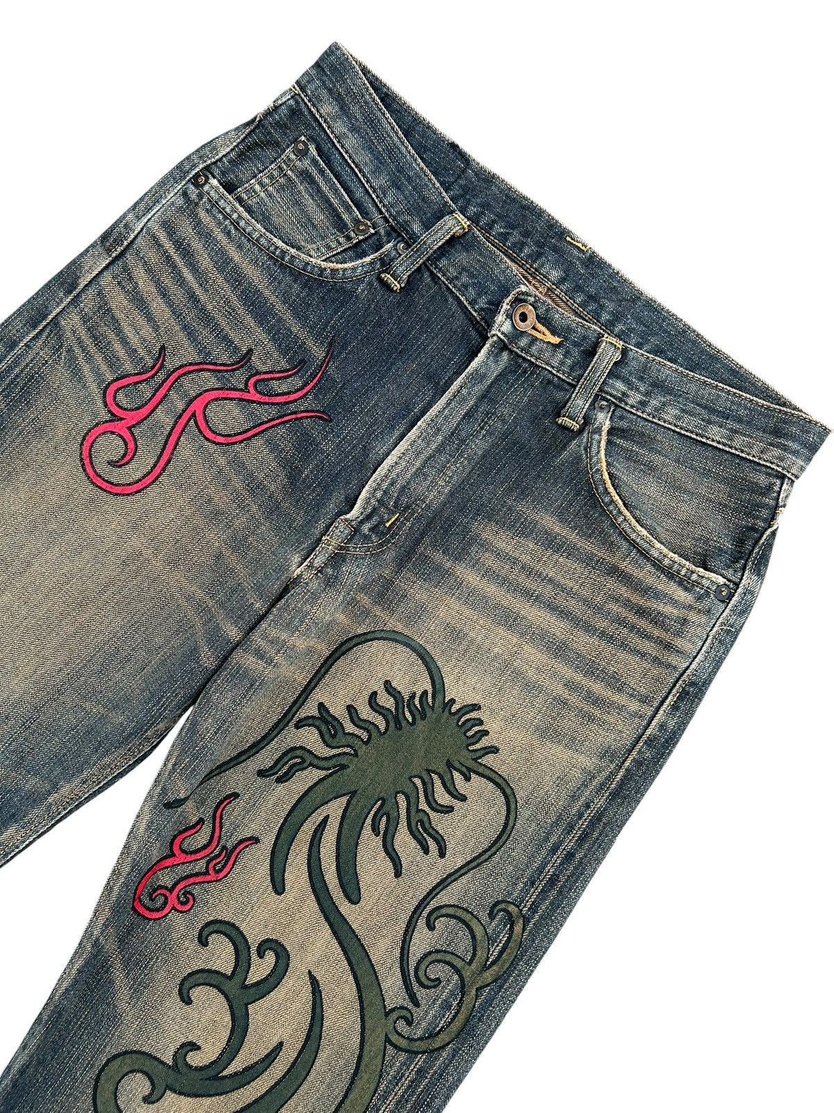 Kapital VINTAGE EDWIN 505 SELVEDGE RUSTY DISTRESSED DENIM JEANS Size US 32 / EU 48 - 2 Thumbnail