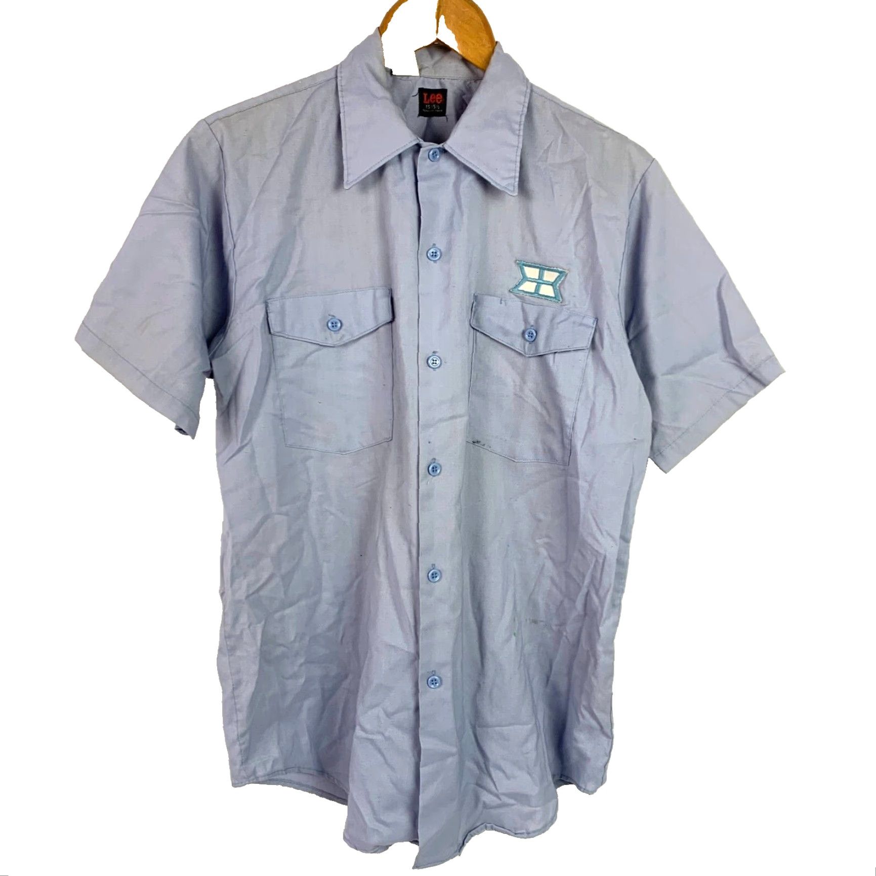 Lee Vintage Lee Work Shirt Short Sleeve Patch Button Front 15-15.5 Blue Rockabilly Mens Shirt Size US M / EU 48-50 / 2 - 2 Thumbnail