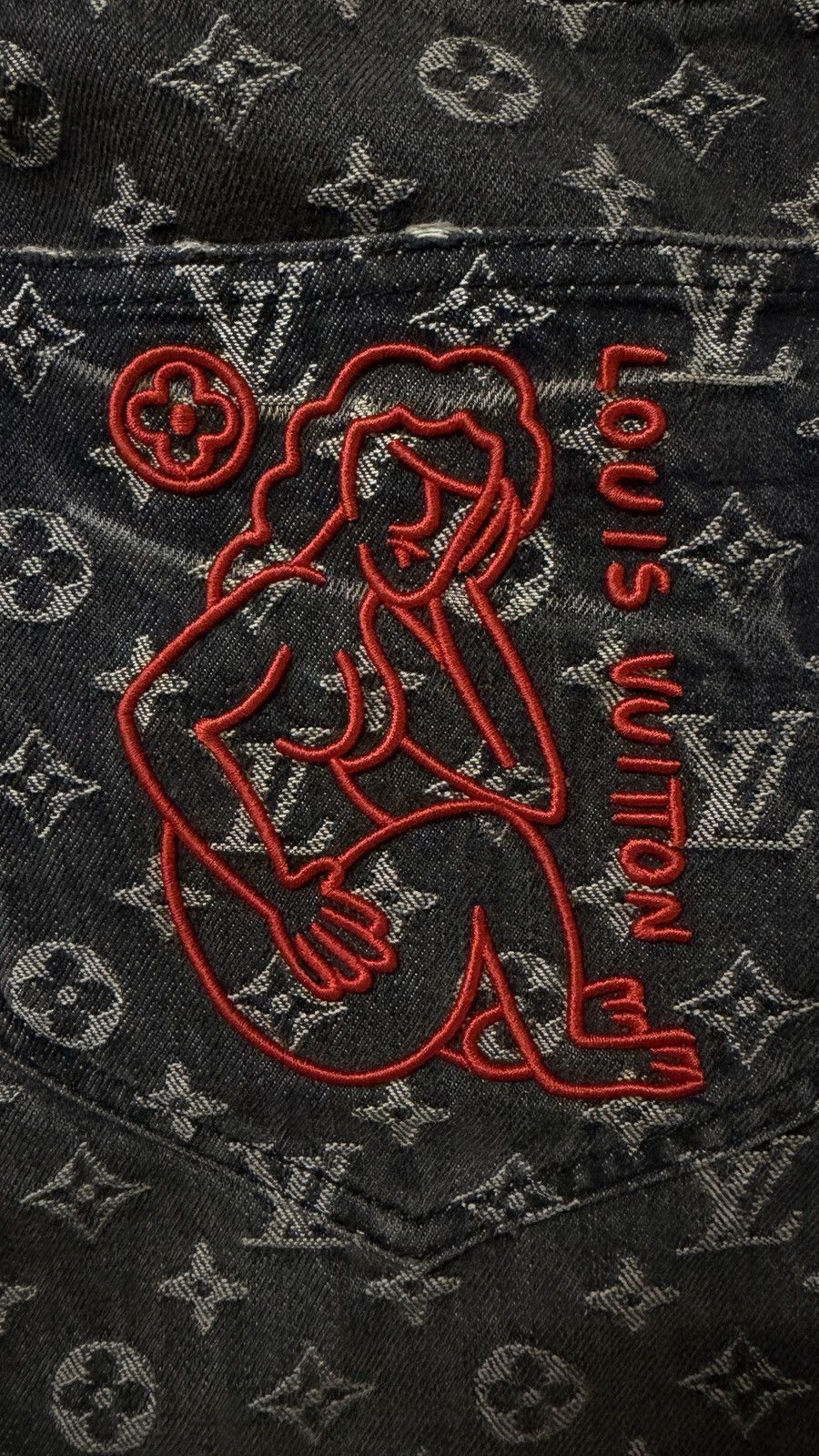 Louis Vuitton Louis Vuitton 36 Distressed Black Monogram Denim Jeans Size US 36 / EU 52 - 5 Thumbnail