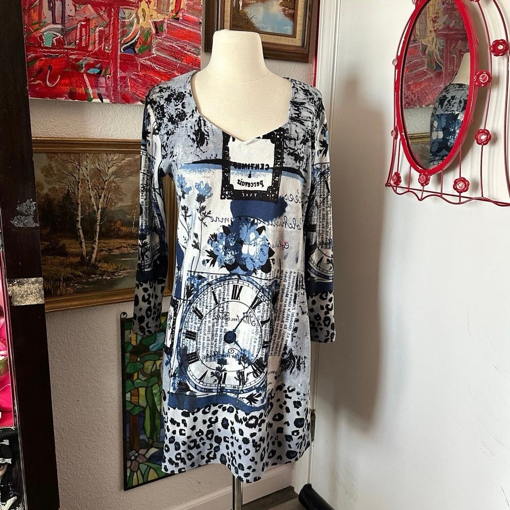 Other highness blue white floral velvet blue white dress Size S / US 4 / IT 40 - 1 Thumbnail