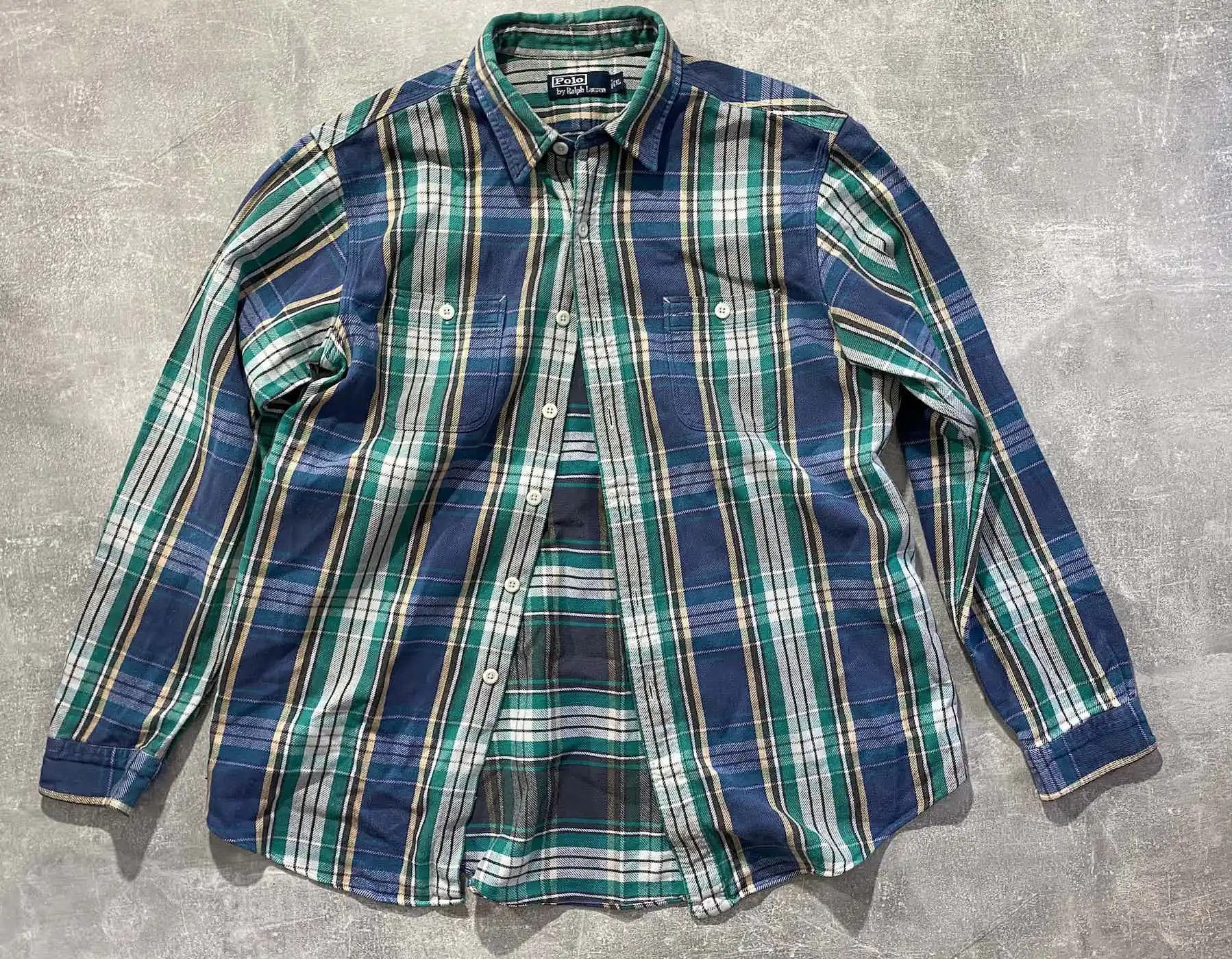 Pre-owned Flannel X Polo Ralph Lauren Vintage 90's Polo Ralph Laurent Plated Check Flannel Shirt In Blue/green/white