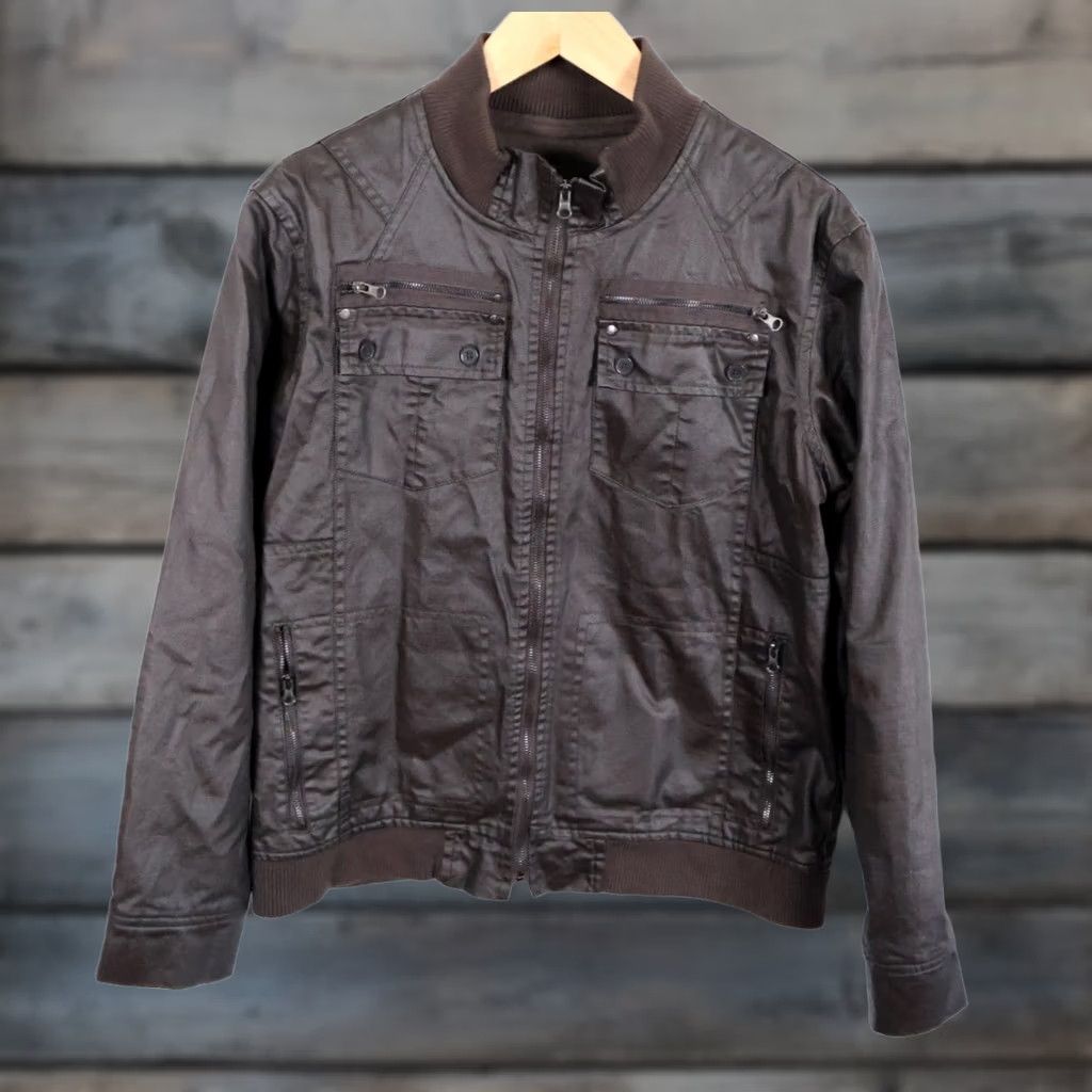 Vintage Twice 1210 Waxed Cotton Jacket Men L Dark Brown Full Zip Flight (XL Tag) Jacket Size US L / EU 52-54 / 3 - 1 Thumbnail
