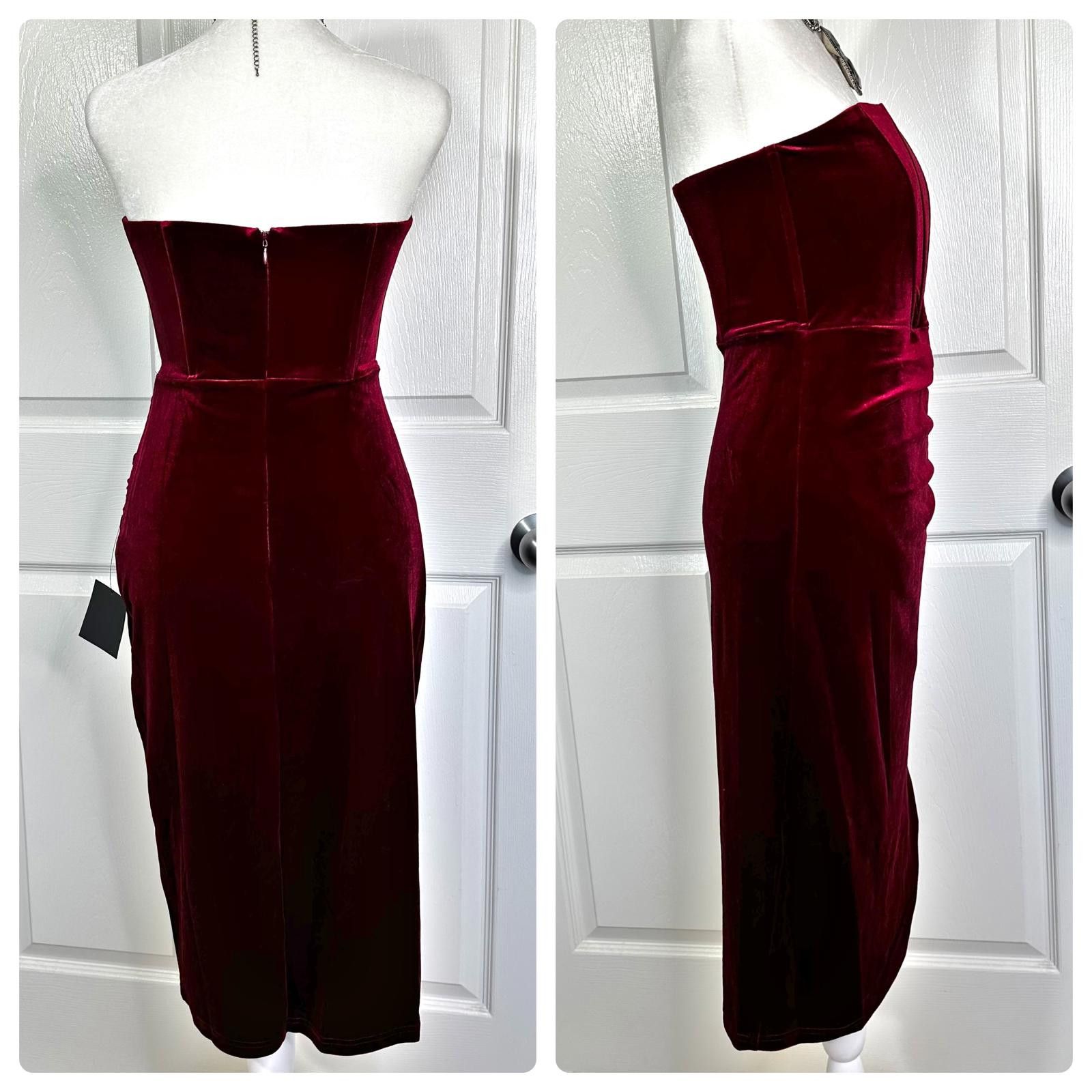 Lulus NWT Lulus Velvet Strapless Ruched Midi Dress Women’s S Size S / US 4 / IT 40 - 2 Thumbnail