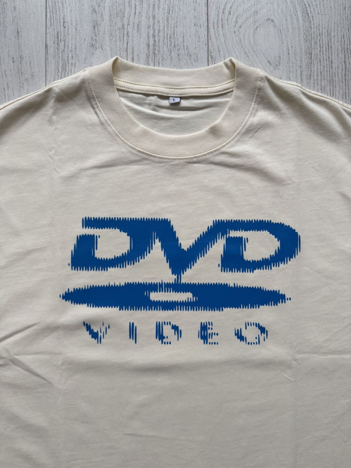 Other DVD Video Logo Retro Boxy T-Shirt Custom Creme Blue Print L Size US L / EU 52-54 / 3 - 2 Thumbnail