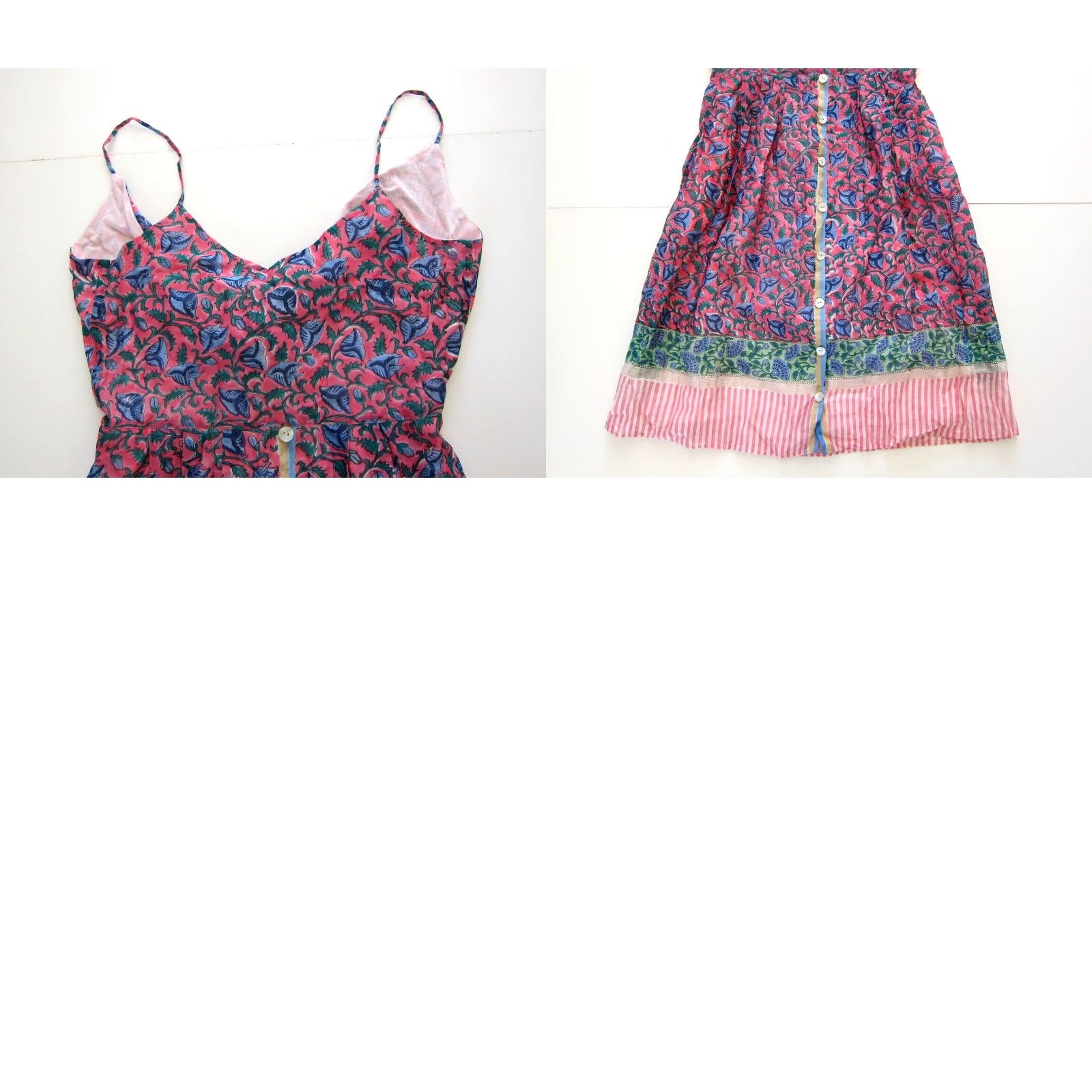 Vintage Zindagi Evleena 100% Cotton Pink Blue Green Floral Pocket Slip Tank Sun Dress L Size L / US 10 / IT 46 - 8 Thumbnail