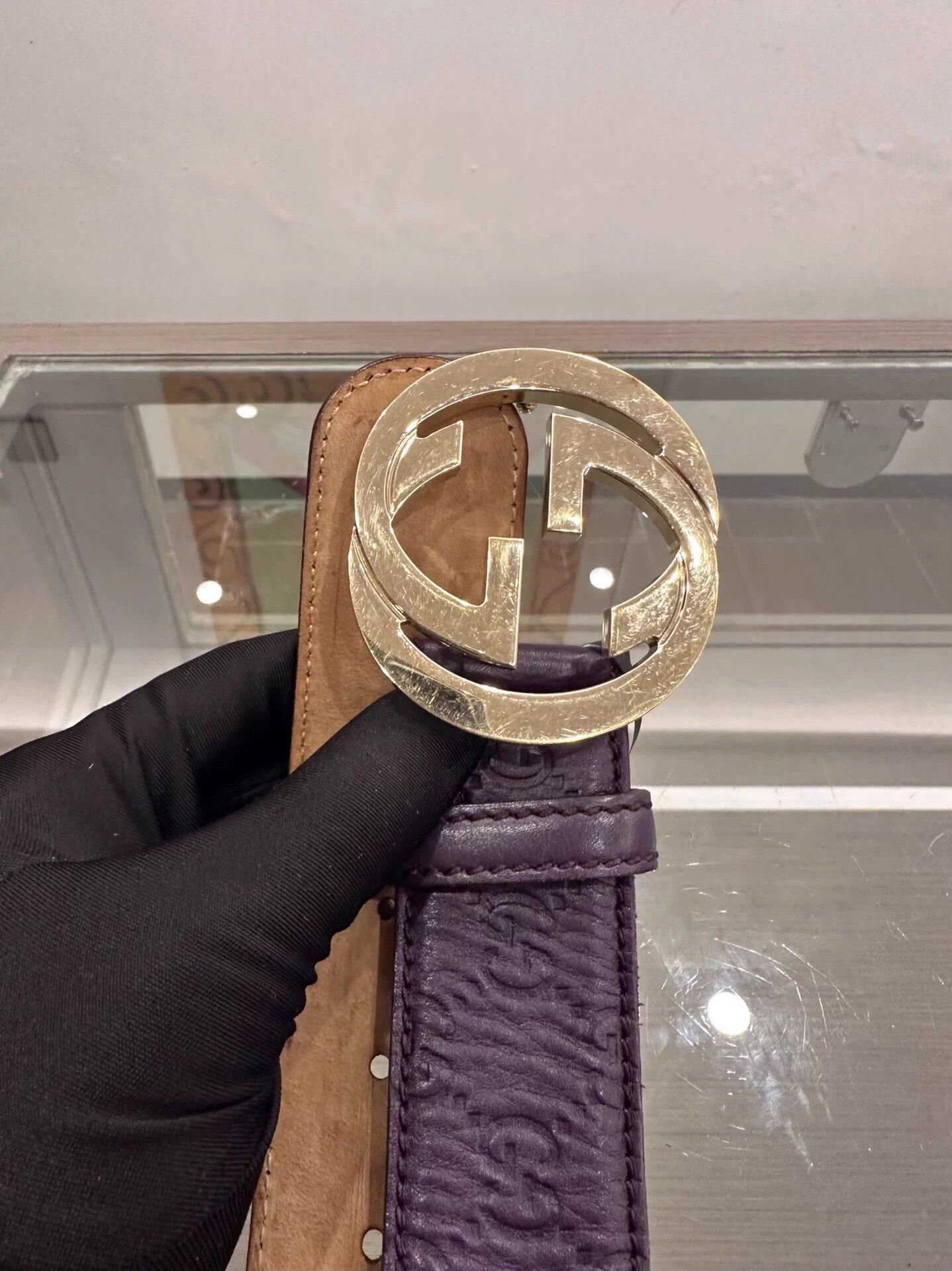 Gucci Gucci silver GG buckle 4cm belt purple & brown 85cm 99 New Size ONE SIZE - 4 Thumbnail