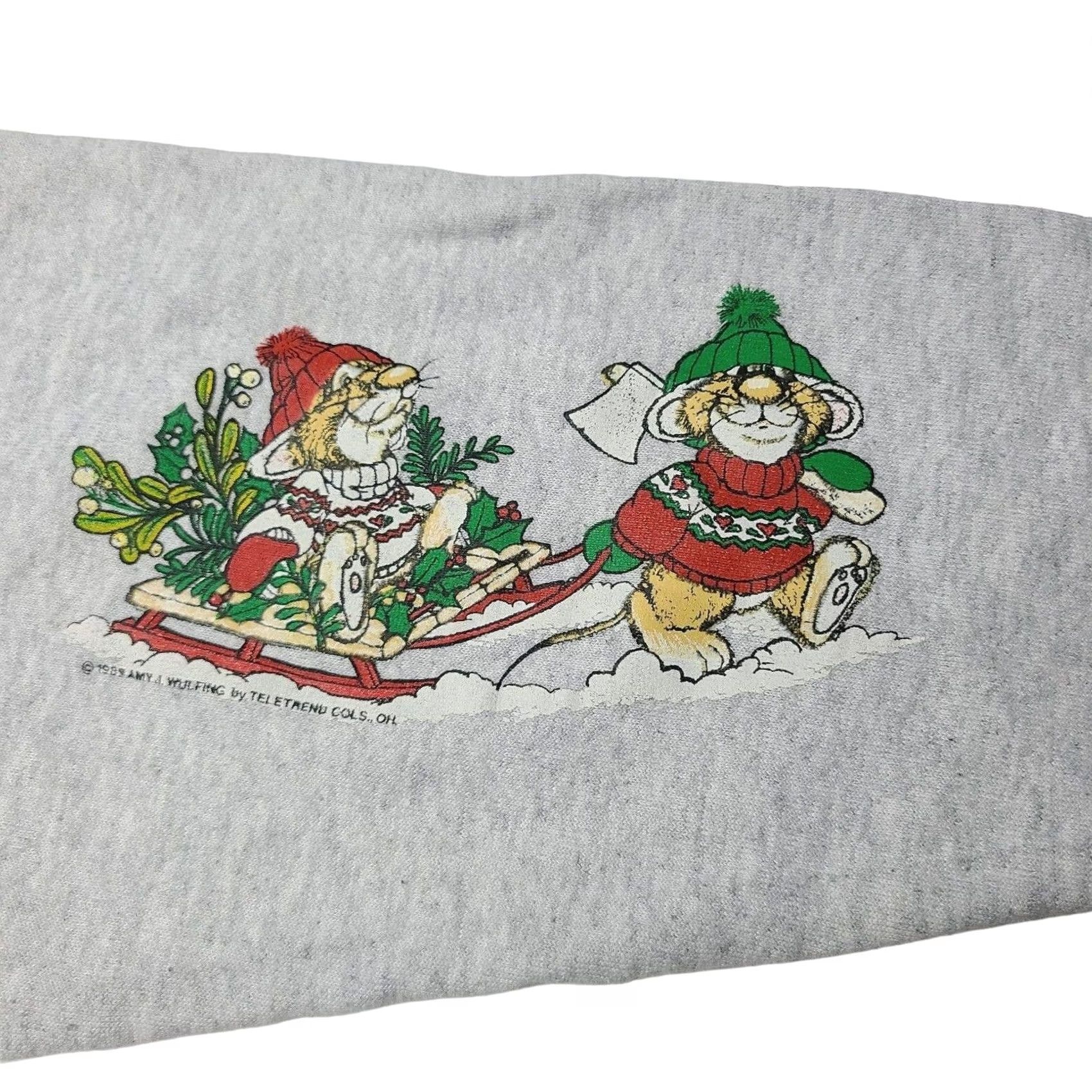 Lee VINTAGE Christmas Mistletoe Mouse Artist Amy Wulfing Sweatshirt Large 90's Mens Long Sleeve Gray Basic Sweatshirt Size US L / EU 52-54 / 3 - 3 Thumbnail