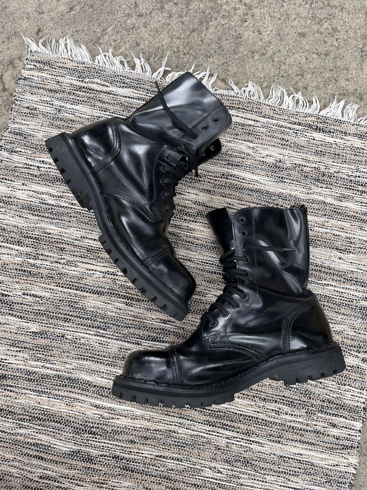 New Rock Vintage Steel Black Combat High Boots Military Biker Y2K Size US 10.5 / EU 43-44 - 10 Thumbnail