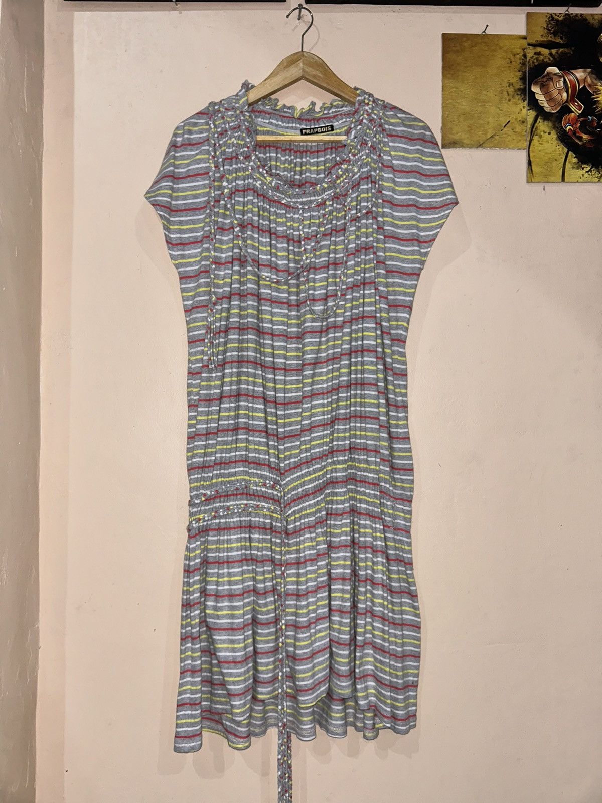 image of Frapbois Issey Miyake Stripes Long Dress Braided Rope in Red White Stripes, Women's (Size Medium)