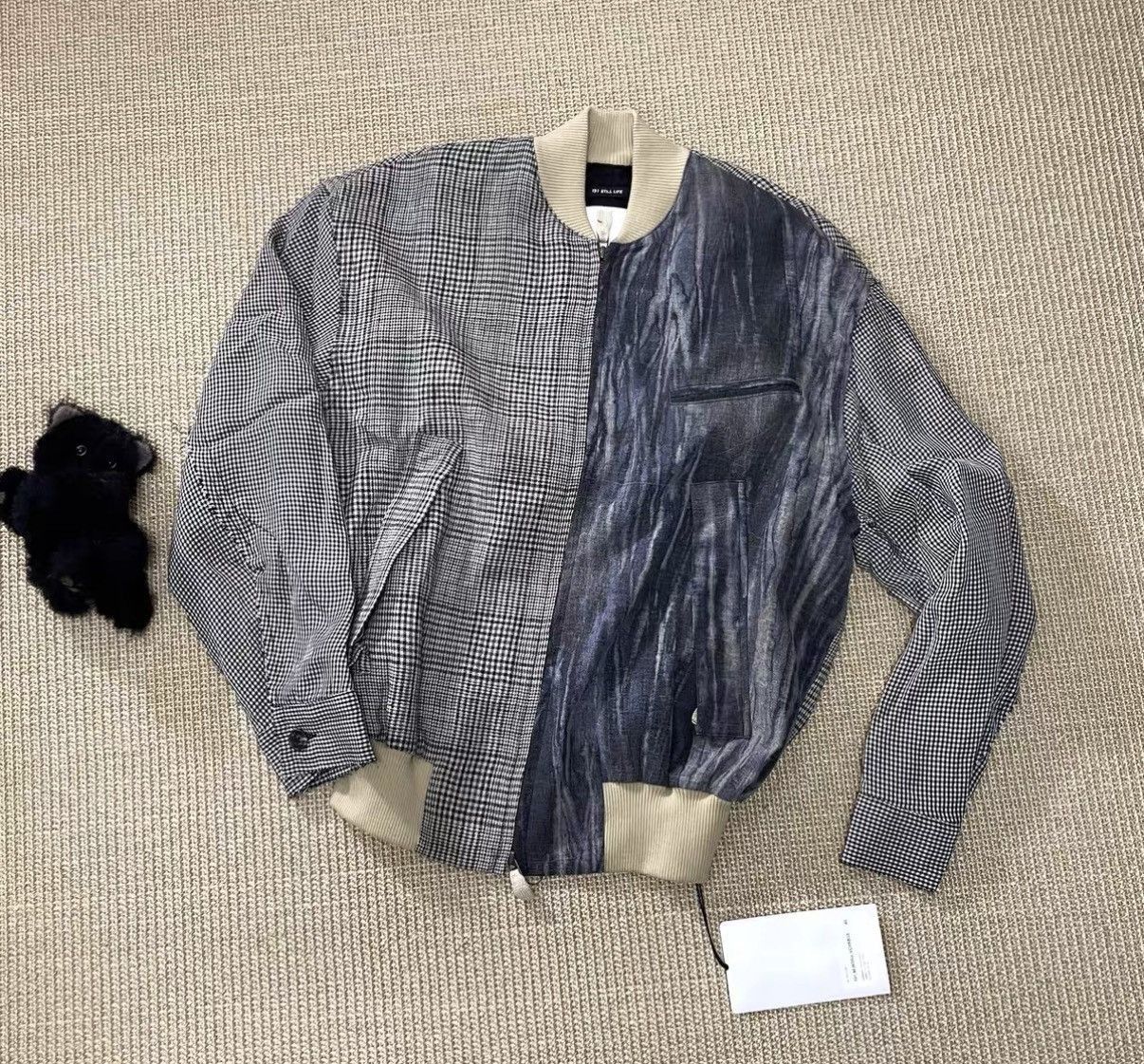 Song For The Mute Black Checkered & Textured Bomber Jacket Size US S / EU 44-46 / 1 - 1 Thumbnail