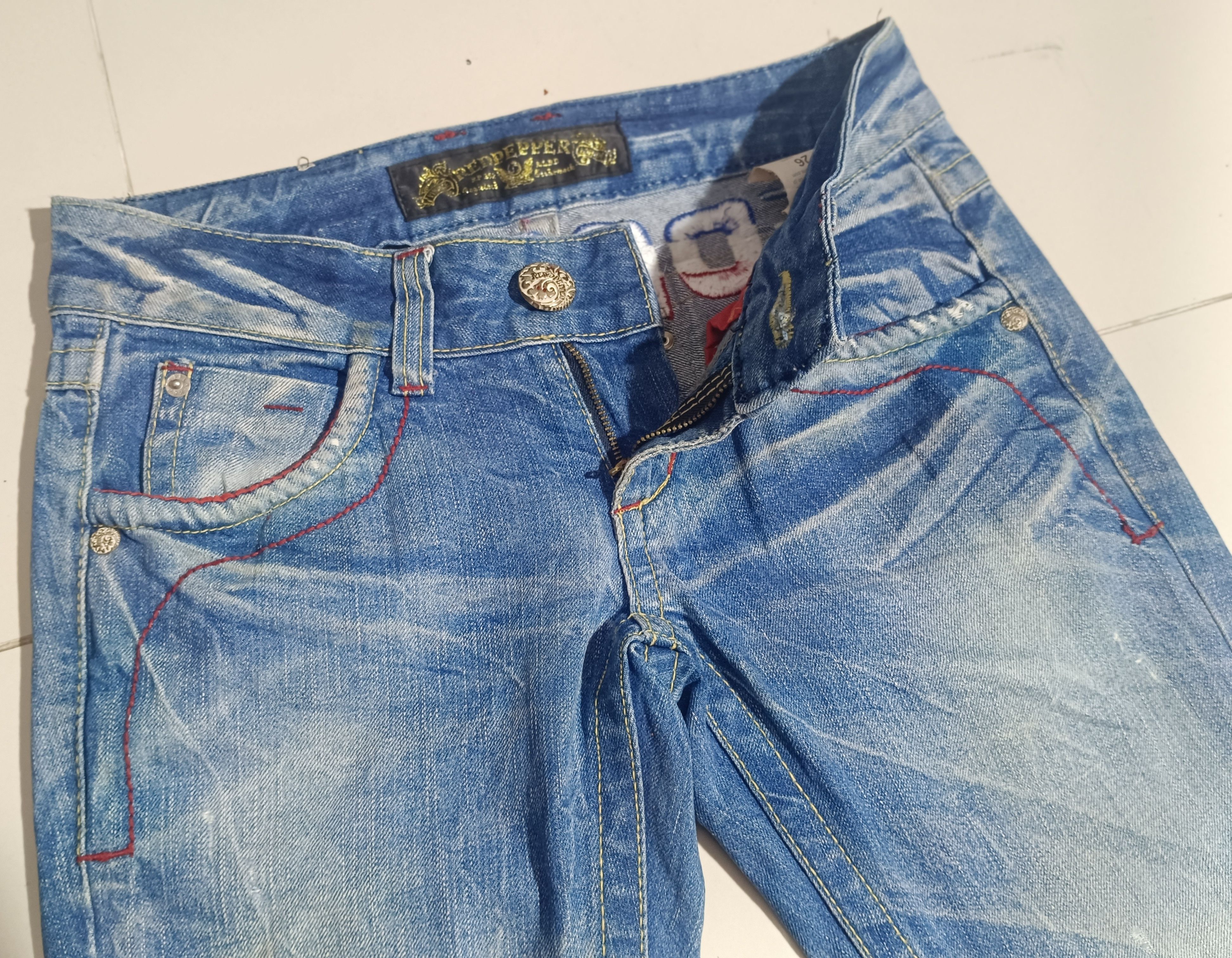 If Six Was Nine × Le Grande Bleu (L.G.B.) FLARE JEANS RED PEPPER DISTRESSED DENIM BOOT CUT PANTS Size US 28 / EU 44 - 13 Thumbnail