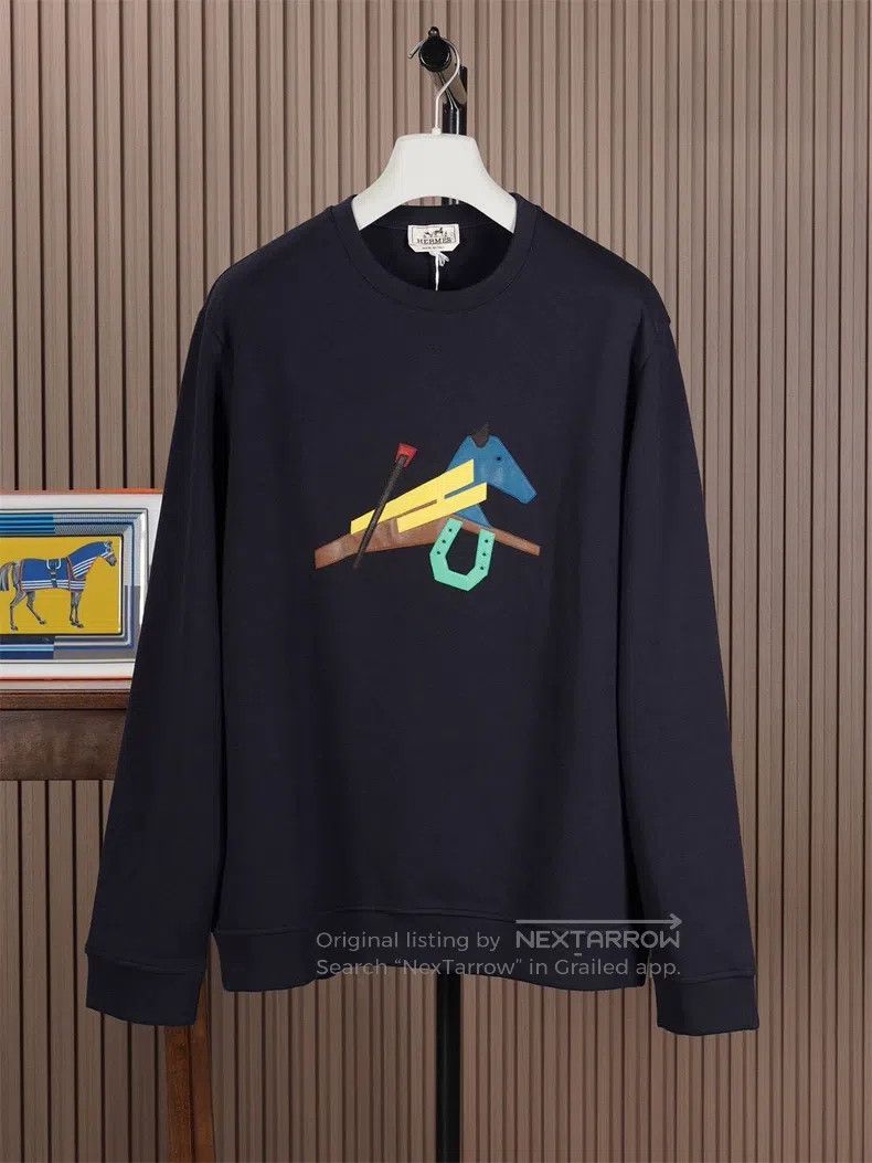Hermes Hermes size 3XL Navy Leather Logo Hoodie Size US XXL / EU 58 / 5 - 1 Thumbnail