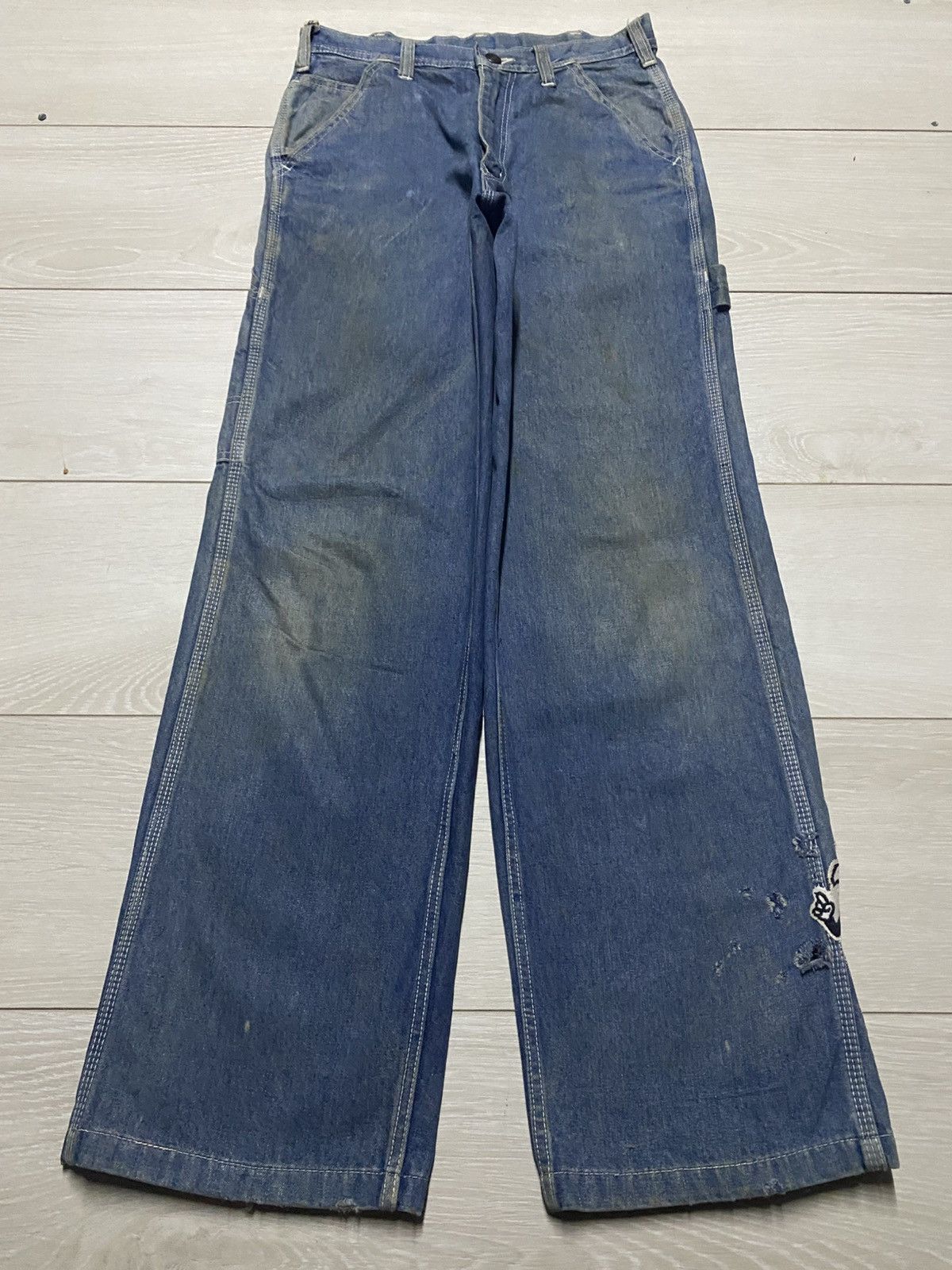 Japanese Brand Vintage Japanese Brand Grunge Patch Carpenter Loose Jeans Size US 27 - 1 Thumbnail