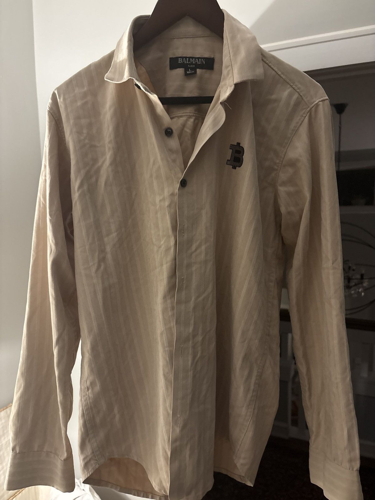 Balmain Balmain Paris Beige B-Logo Button-Down Shirt – Size L Size US L / EU 52-54 / 3 - 1 Thumbnail