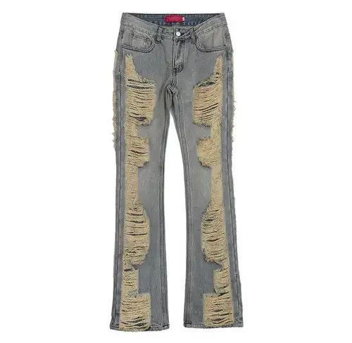 Jean Ripped frayed hole blue washed baggy jeans Size US 32 / EU 48 - 3 Thumbnail