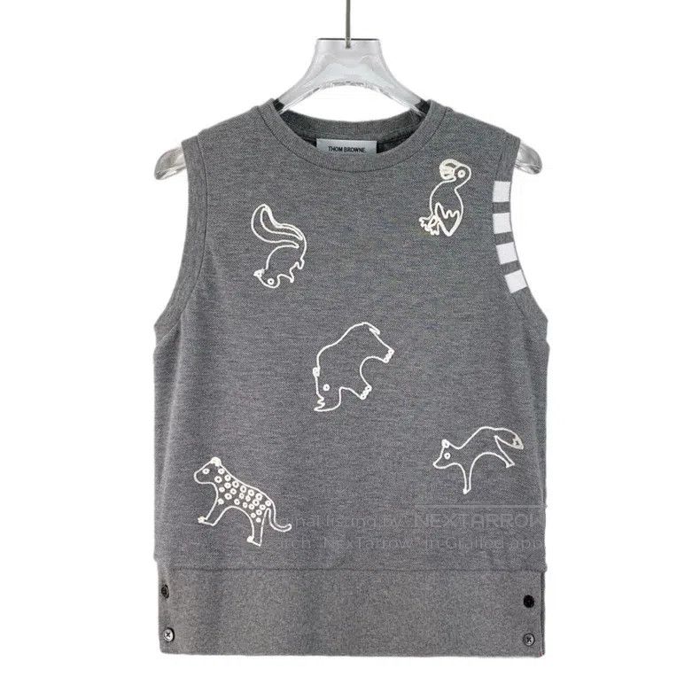 Thom Browne Gray animal-print cotton round-neck sleeveless