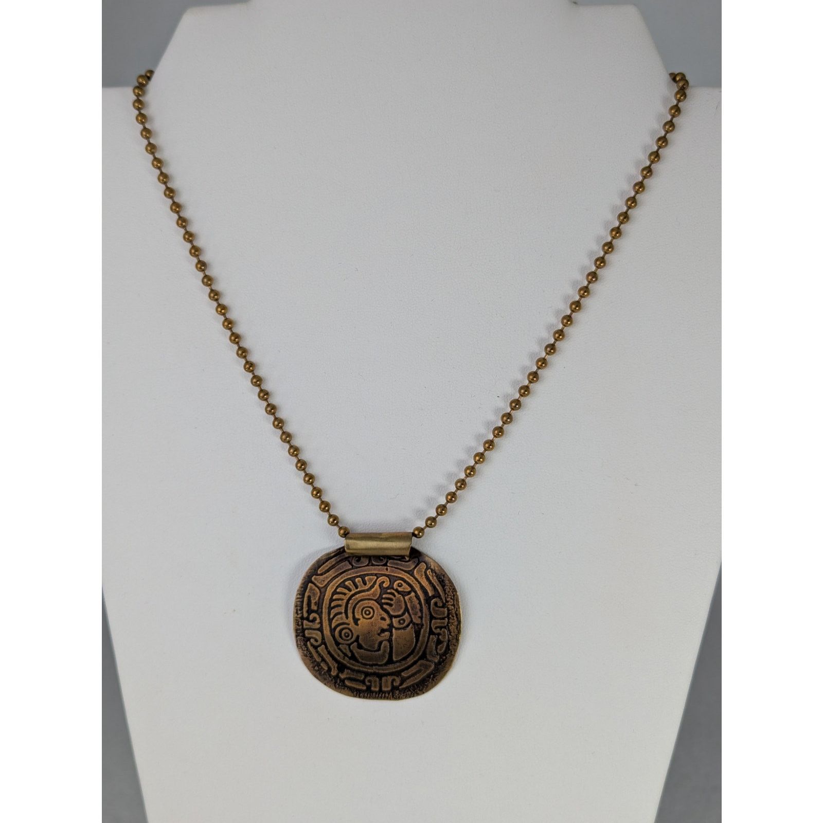 Designer Brass hand etched oxidized pendant 2 x 1.75 ball chain 17" Size ONE SIZE - 5 Thumbnail