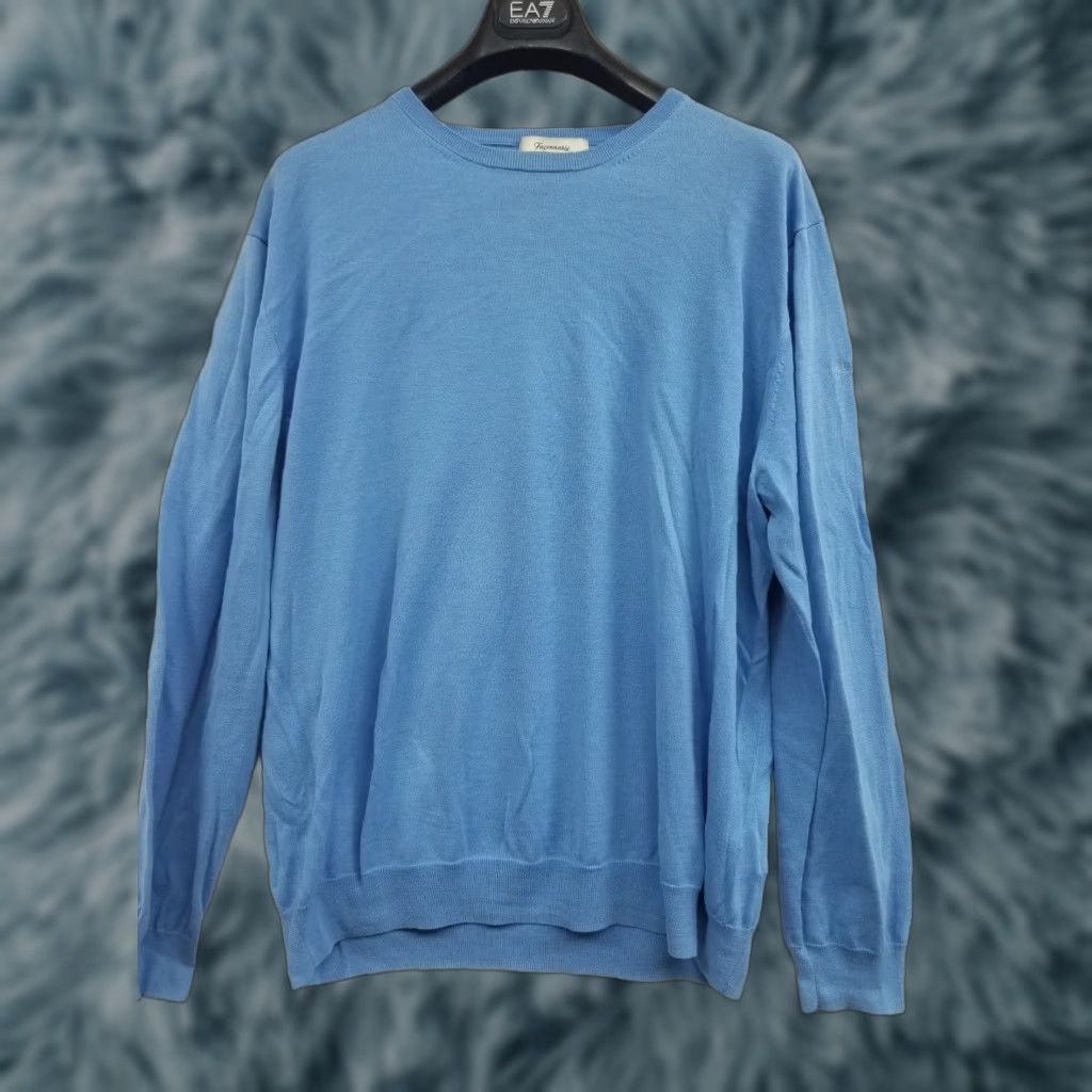 Faconnable Façonnable Sweater Mens XL Blue Long Sleeve Crew Neck Cotton Knit Pullover Casual Workwear Travel Size US XL / EU 56 / 4 - 1 Thumbnail