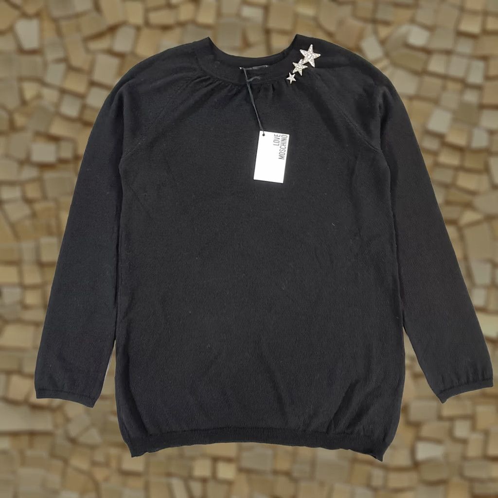 Moschino Love Moschino Womens Jumper Black 10 UK Wool Pullover Crew Neck Long Sleeve Knit Weight Regular Size 10 Size L / US 10 / IT 46 - 1 Thumbnail