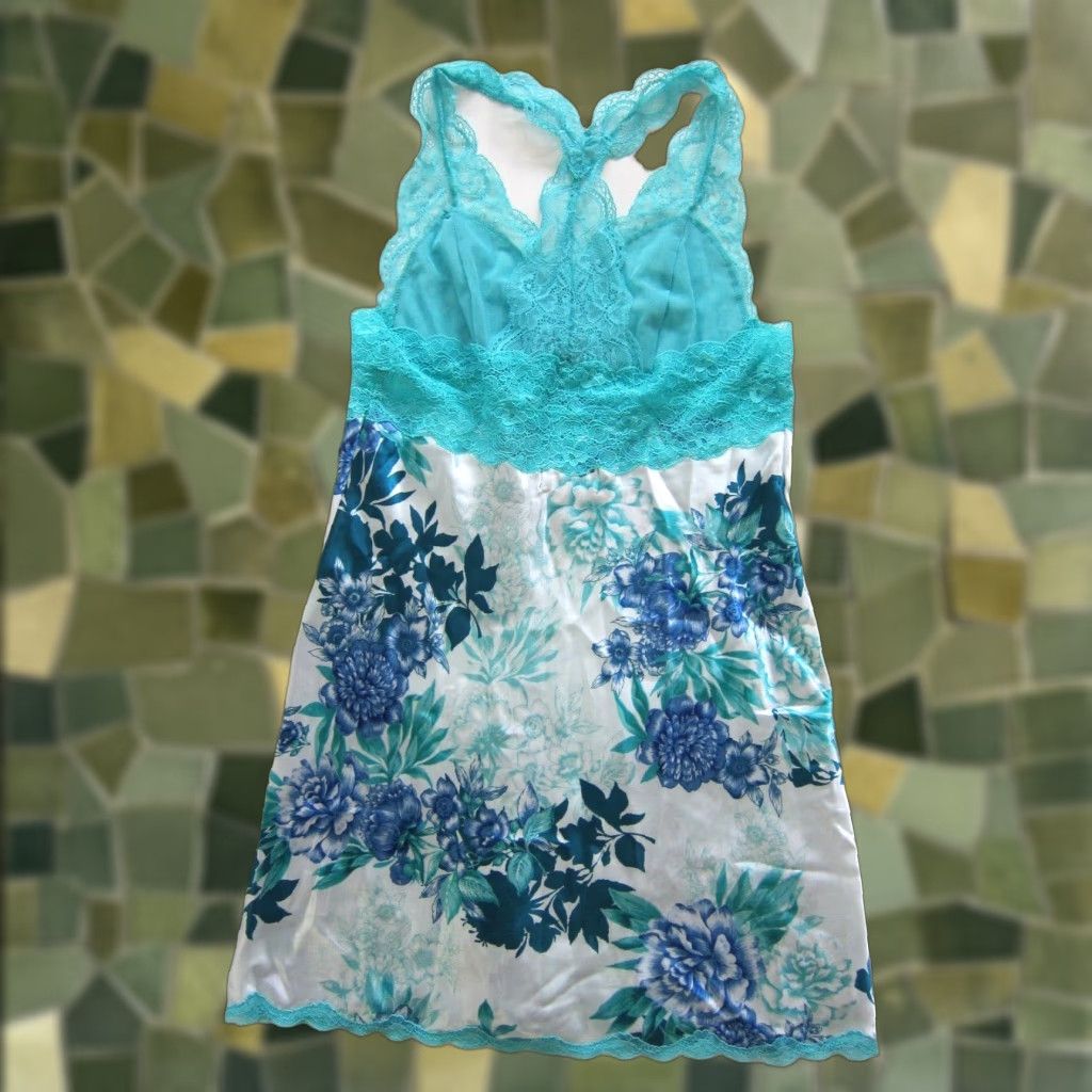 Vintage Thalia Sodi Intimates Blue Floral Lace Satin Nightgown Dress M Women XS-XL Size M Camisole Style Size M / US 6-8 / IT 42-44 - 1 Thumbnail