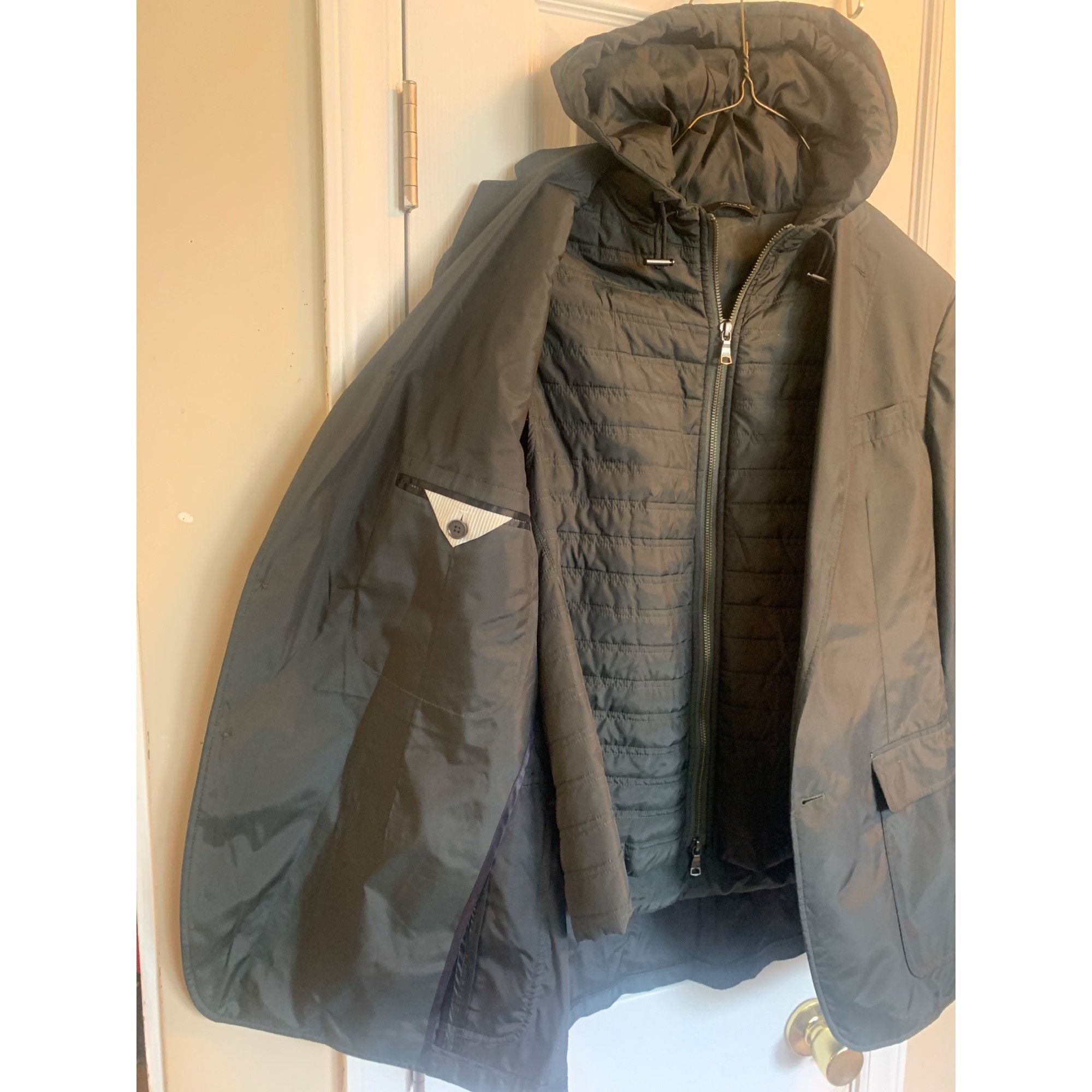 Banana Republic Mens Green Blazer/Field Jacket W/Hood Vest