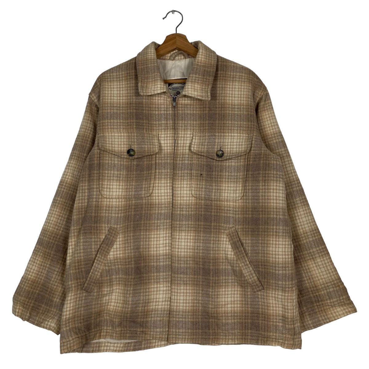 image of Flannel x Vintage Creation Cube Shadow Plaid Checked Jacket 0024-C2 in All Nude, Men's (Size Medium