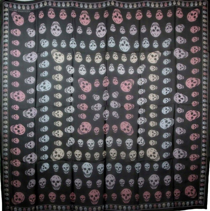 Alexander McQueen Women's Black Chiffon Silk Multiskull Box Print Shawl Size ONE SIZE - 1 Thumbnail
