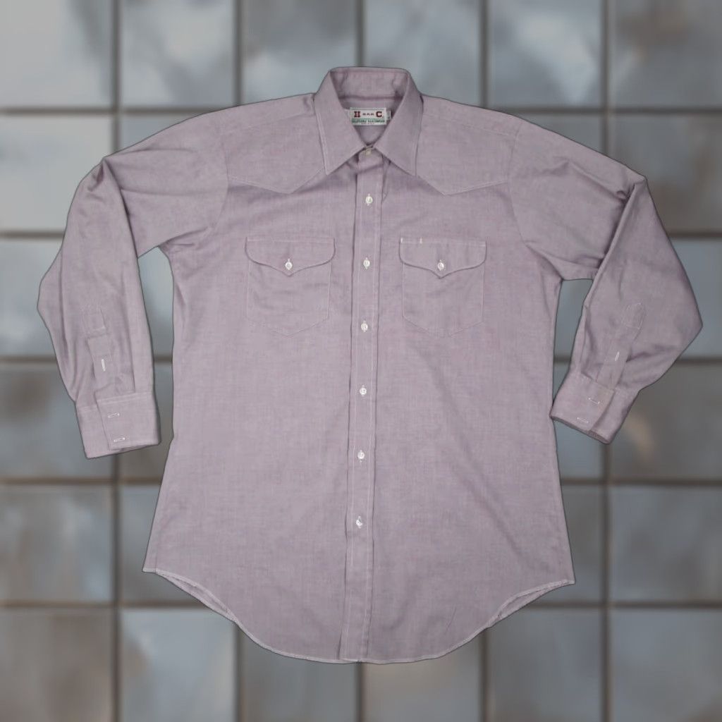 VINTAGE H Bar C Shirt Mens 16 33 Purple Button Up Rancher Yoke Made in USA